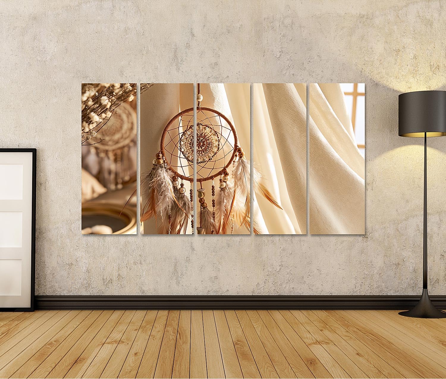 islandburner Bild auf Leinwand Mystischer Traumfänger Wandbild Schlafzimmer Deko für Träumer - 5-teilig XXL - Edition H1