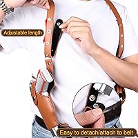 Vista 4 de Sratte Funda ajustable de cuero para pistola para transporte oculto, funda vintage con doble bolsa para revista, accesorio de disfraz de vaquero