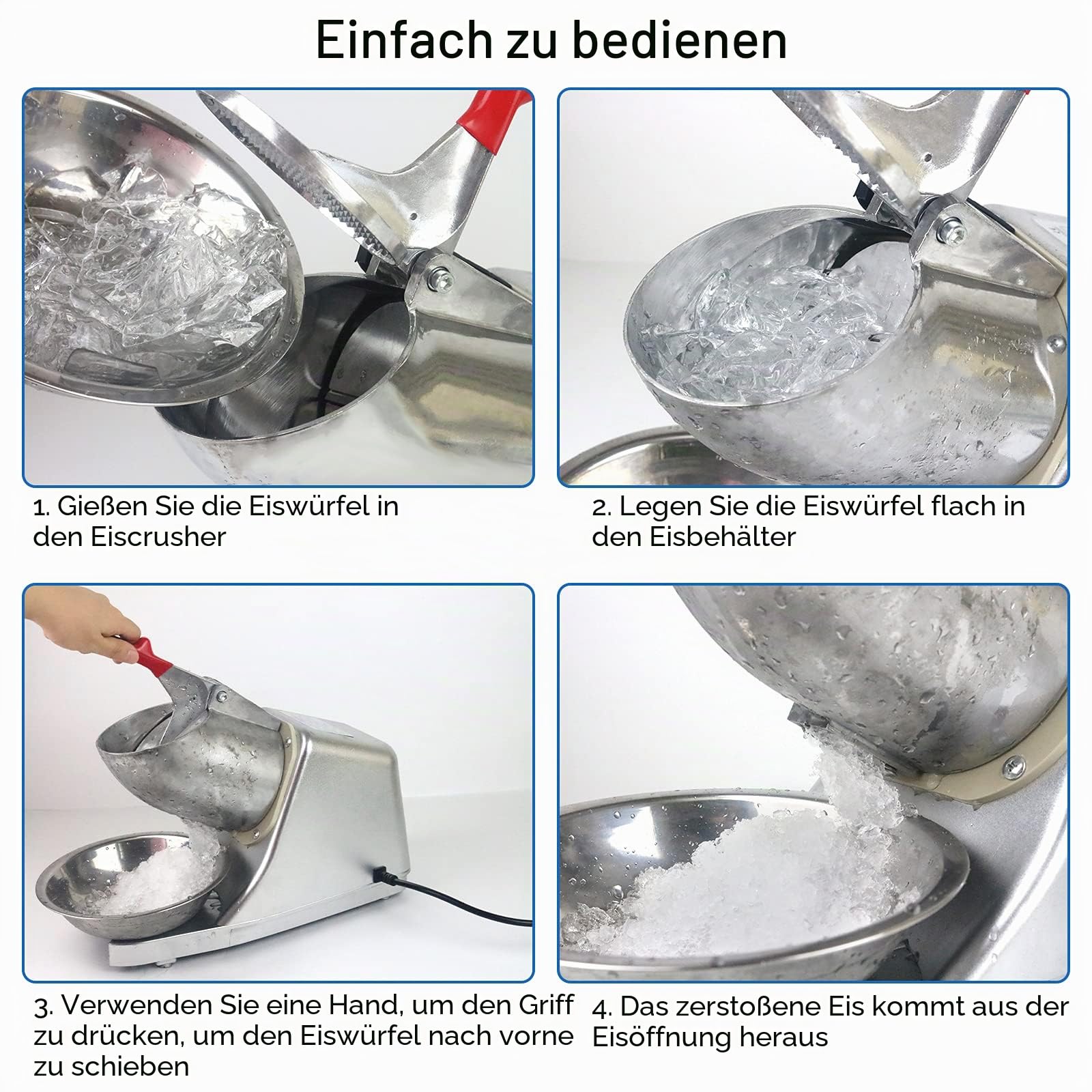 Elektrischer Eiszerkleinerer 300 W 220-240 V Edelstahl Doppelmesser Schnee-Cone-Maker 80 kg/h
