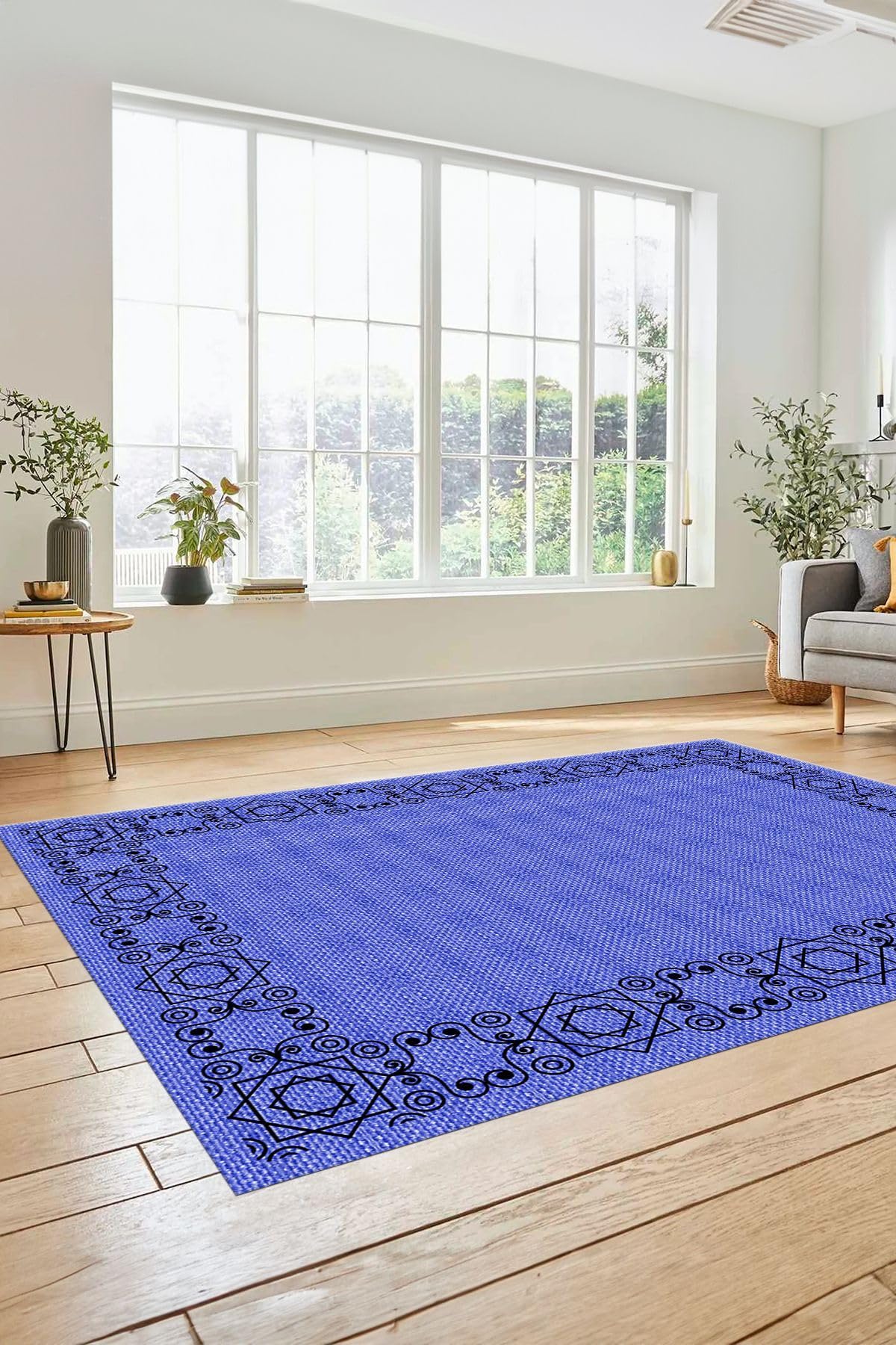 Evdeya Dijital Baskılı Kaymaz Taban Yıkanabilir Jüt Hasır Desen Üçlü Yatak Odası Takımı JÜT-19, Mavi, 80 x 300
