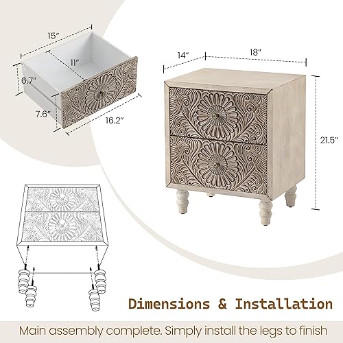 Miniatura 30 de SUNBURY Mesa auxiliar para sala de estar, mesa auxiliar pequeña con 3 cajones, mesita de noche vintage, elegante mesita de noche pequeña para