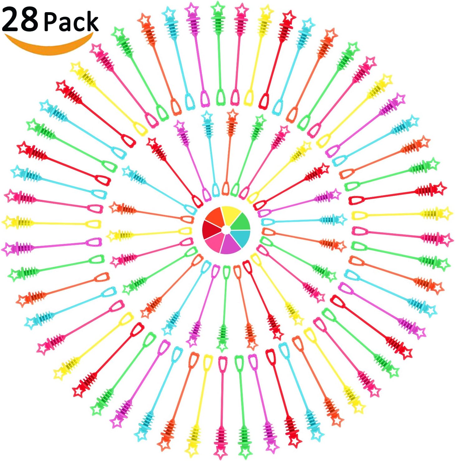Laxdacee 28 Pack Mini Bubble Wand Set(7 Colour), Punertoy Party Favor Summer Toy for Kids Party, Celebrations, Birthdays, Gift