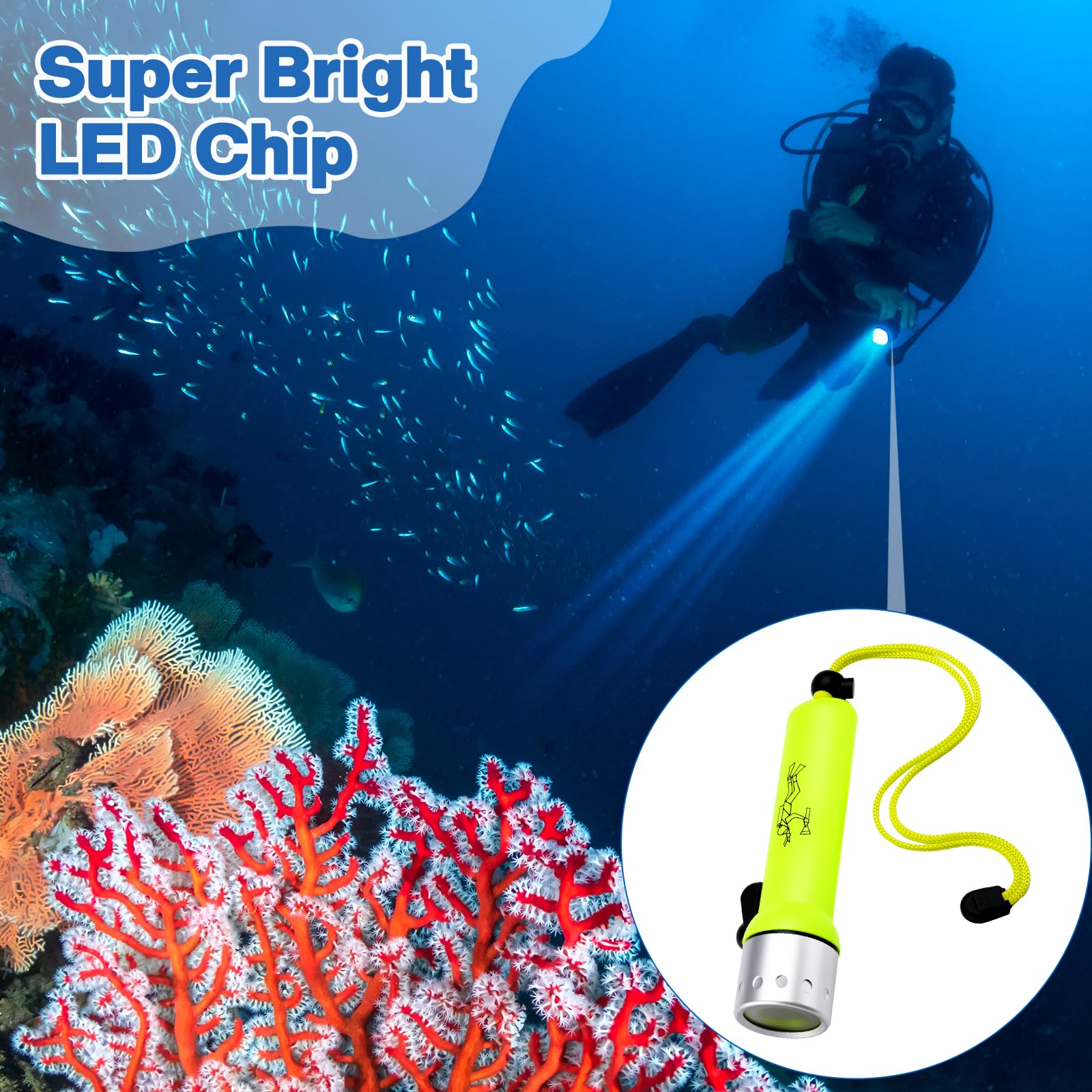 Retisee Lot de 4 lampes de poche de plongée sous-marine 1000 lumens - Étanche - Lampe torche LED submersible pour sports sous-marins en plein air