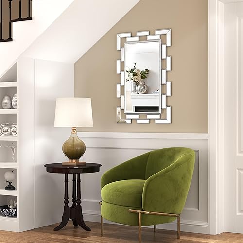 Miniatura 3 de Espejo de pared decorativo plateado de 23.6 × 15.8 "- espejo de pared rectangular grande con diseño veneciano griego