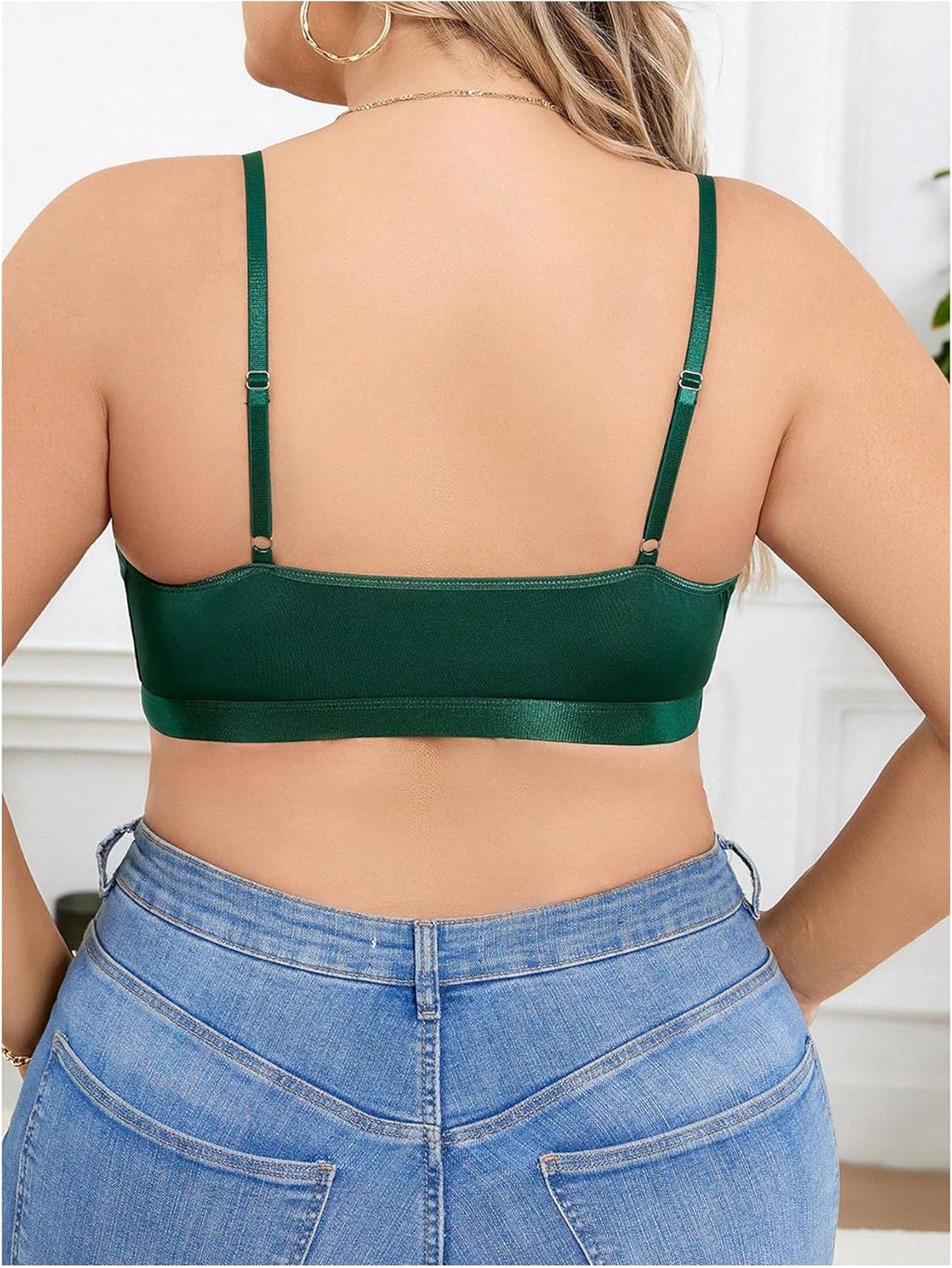 MakeMeChic Women's Plus Size Lace Bralette Wireless Bra Deep V Neck Full Coverage Sheer Bralettes - Image 2