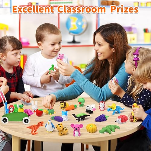 Miniatura 3 de Arscniek Paquete de 40 gomas de borrar 3D para rompecabezas de animales y alimentos para niños, gomas de borrar de lápiz mini desmontables