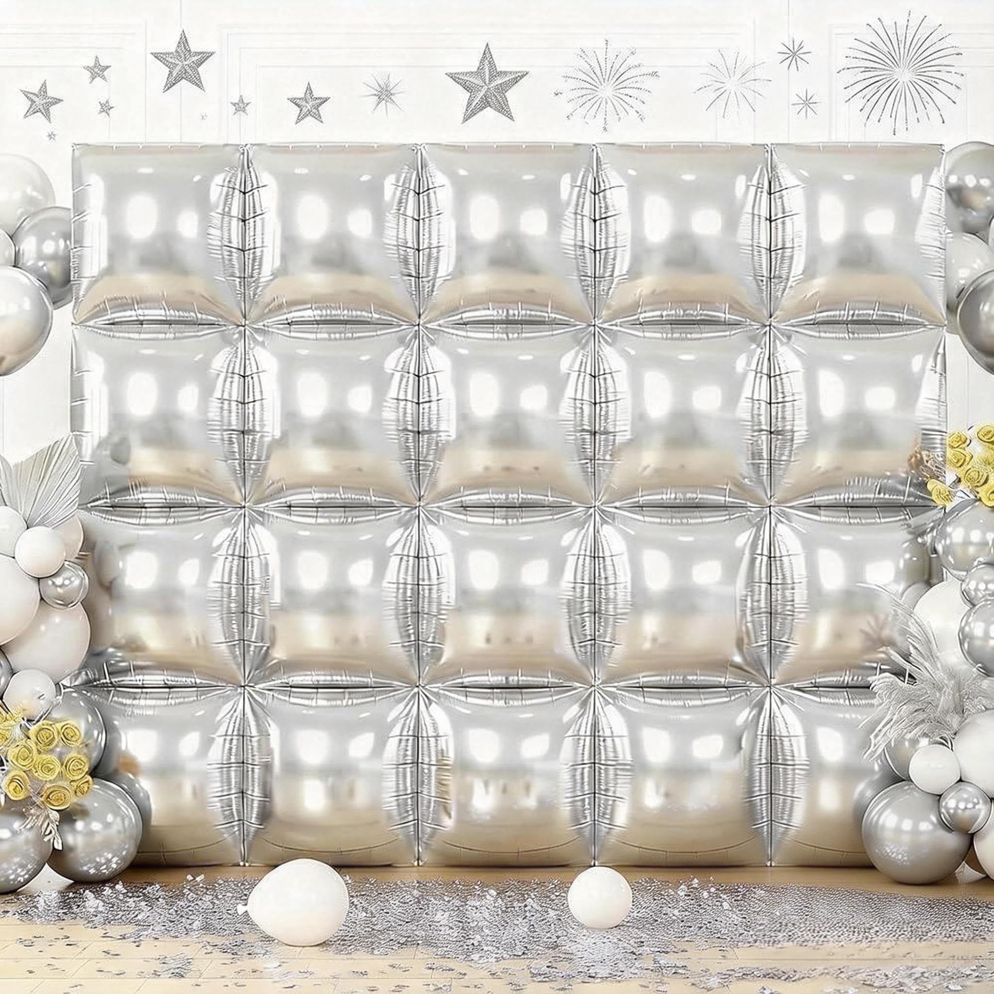 HILAVO 20PCS Silver Square Balloons, Graduation Decorations Backdrop Balloon Wall Tunnel Double Sided Gold & Silver Foil Balloons Kit for Graduation