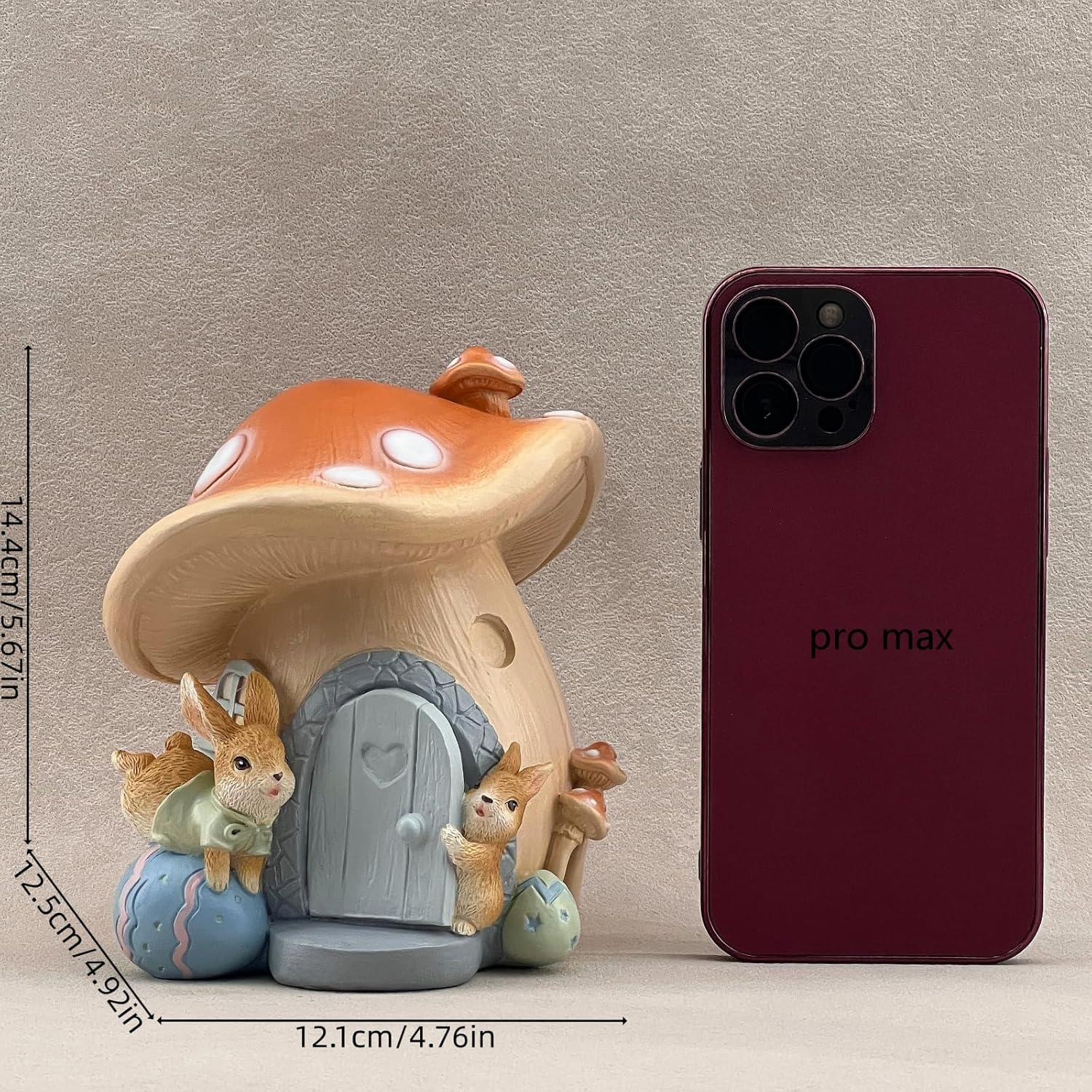 Mushroom House Statue with Easter Egg Rabbit Decor Resin Piggy Bank Figurines Sculptures Birthday Decorative for Spring Party Supplies Home Garden Outdoor Statues, Yard Garden Decorations (Orange)