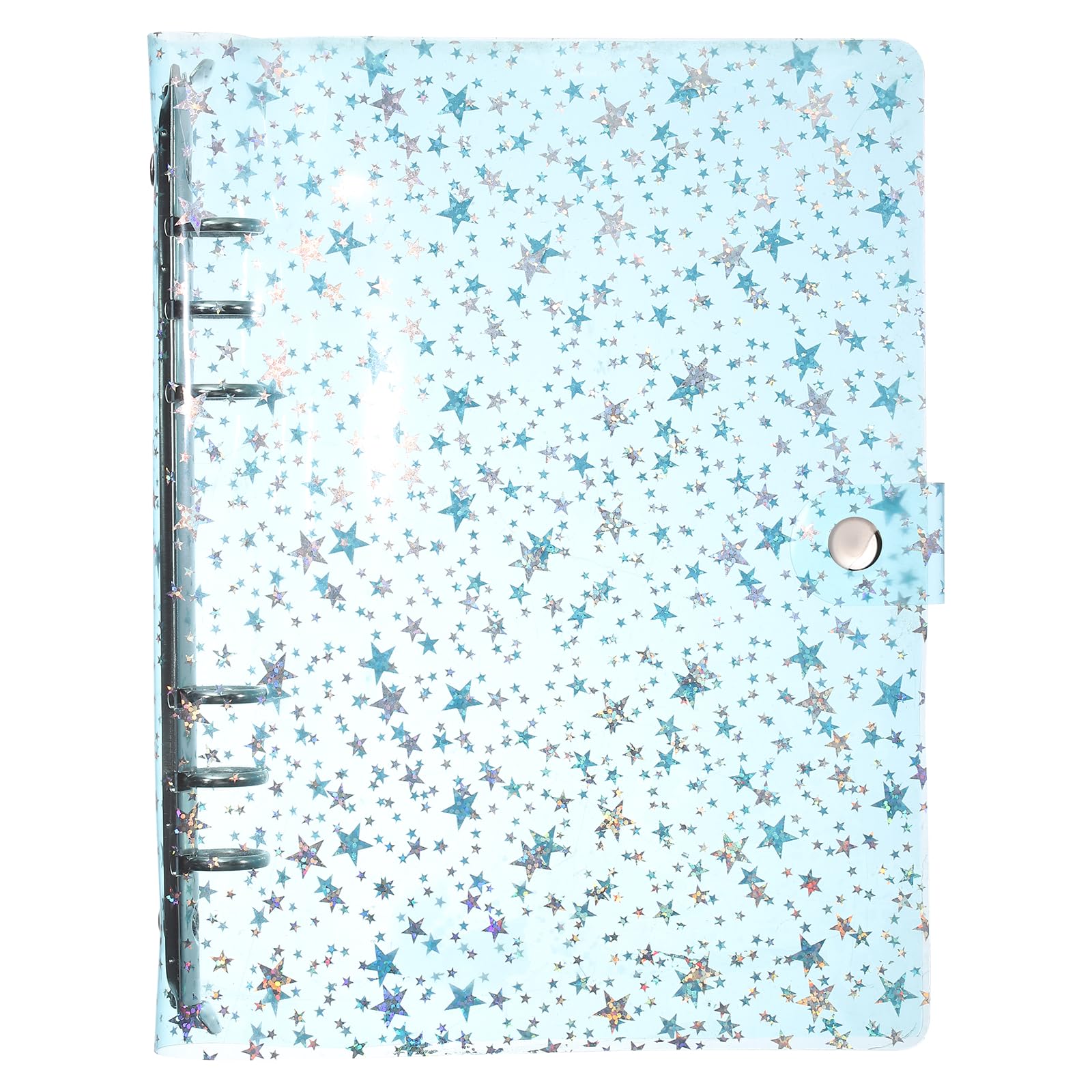 PATIKIL A5 Binder Cover, Soft PVC 6-Ring Stars Pattern Refillable Notebook Shell with Snap Button Closure Loose-Leaf Journal Folders for DIY Meeting Notebook, Blue