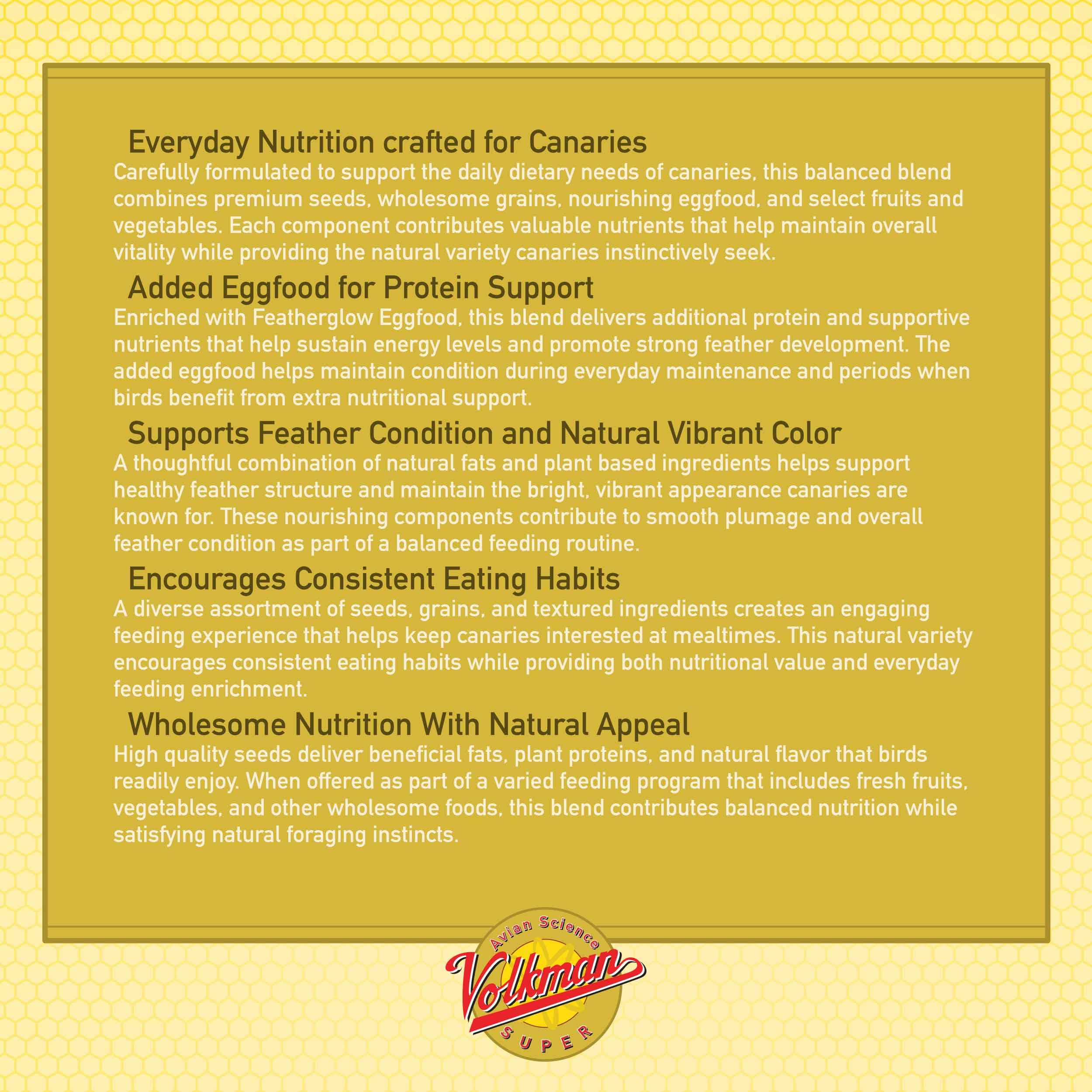 Volkman Seed Avian Science Super Canary Seed Nutritionally Balanced Food 4lbs