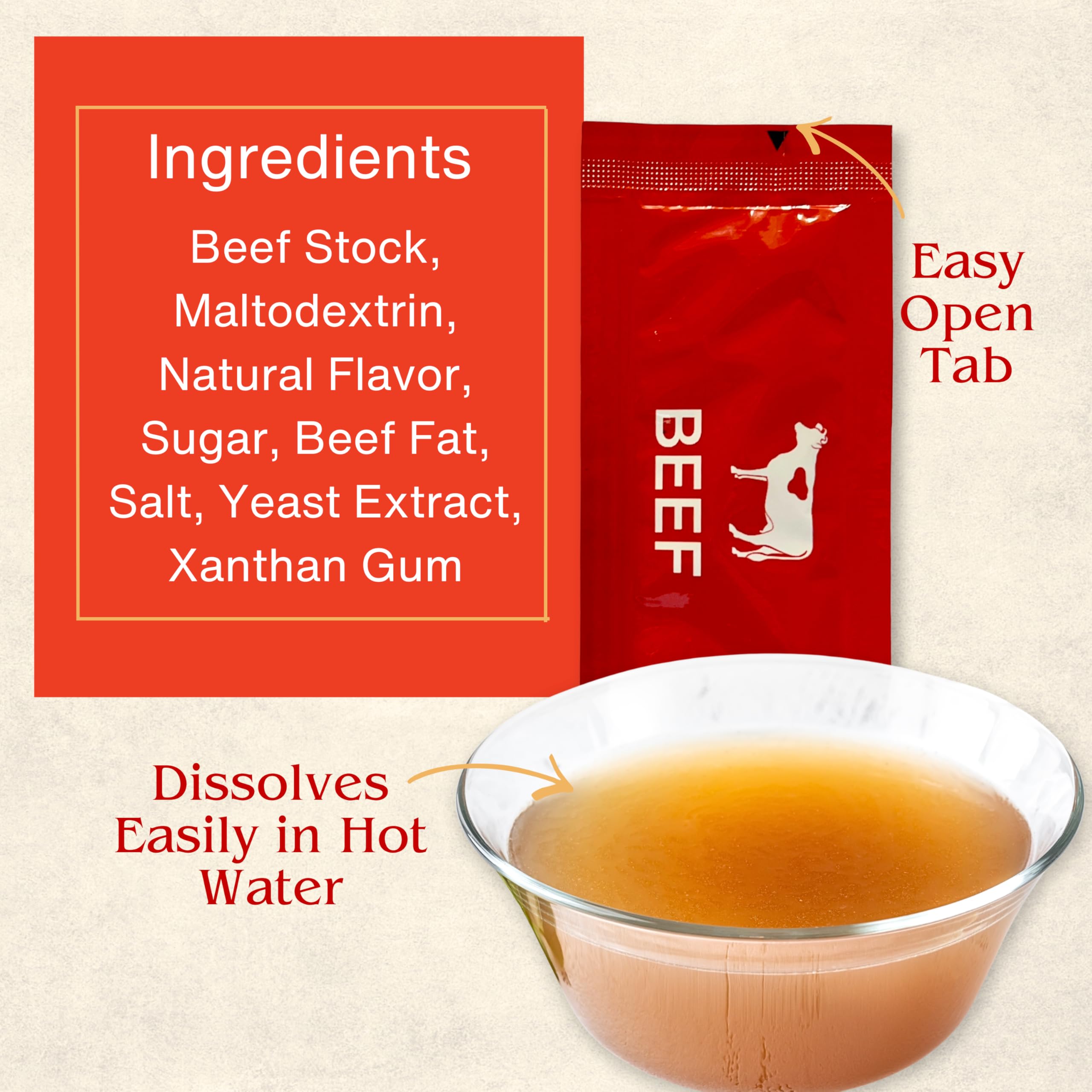 Reduced Sodium Beef Broth Concentrate - 20 Stick Pack (9.6g Each) - Bundle with Habanerofire Pan and Skillet Scraper