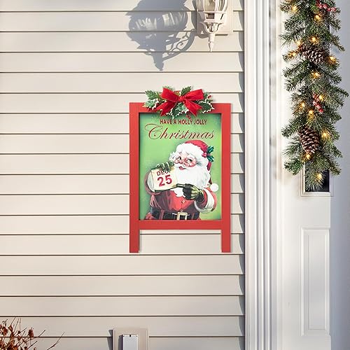 Miniatura 4 de Glitzhome Letrero decorativo de Navidad con marco en A, de madera, con texto en inglés "Have a Holly Jolly", caballete de Navidad, decoración de