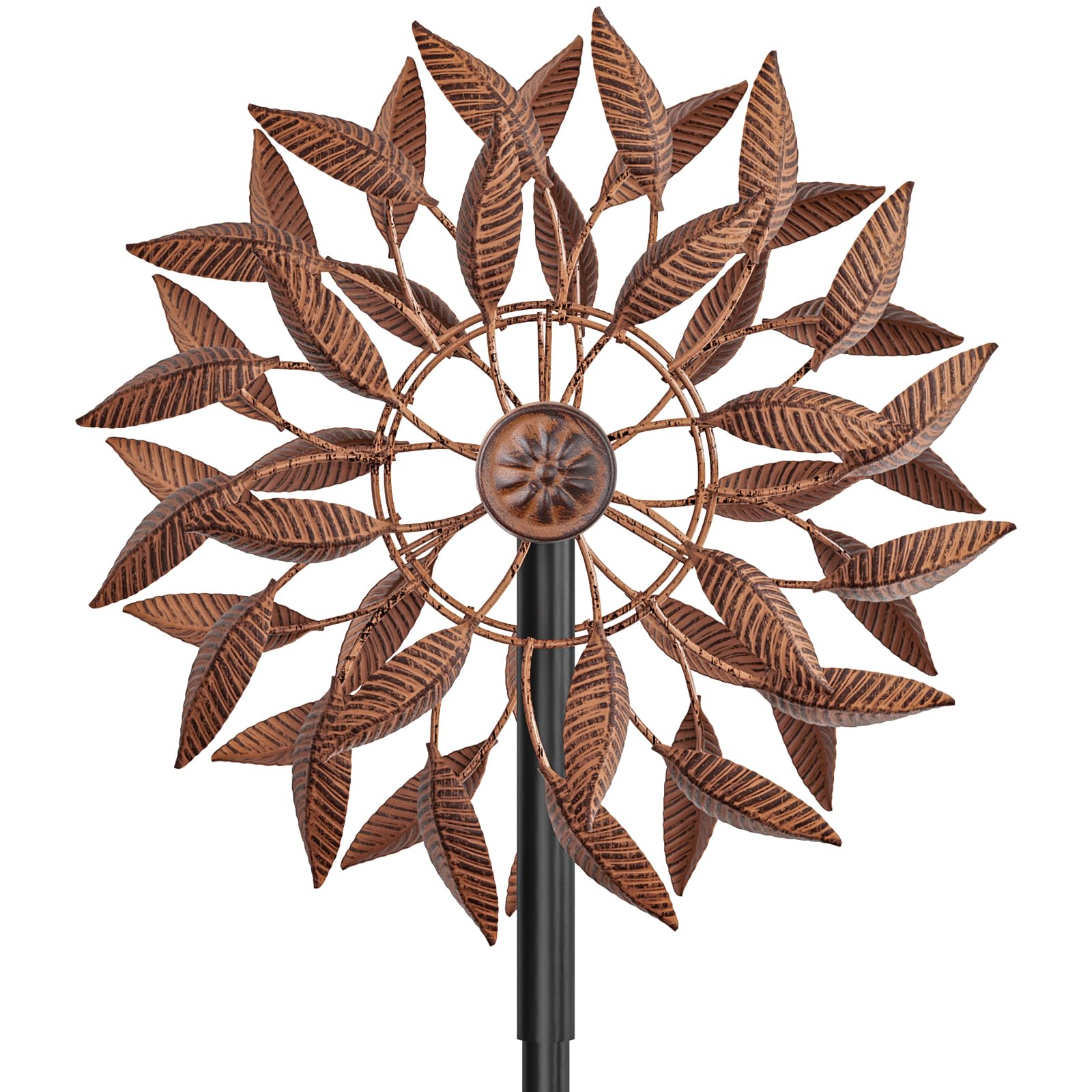 Sculpture cinétique métallique haut de gamme, wind spinner couleur rouille pour extérieur
