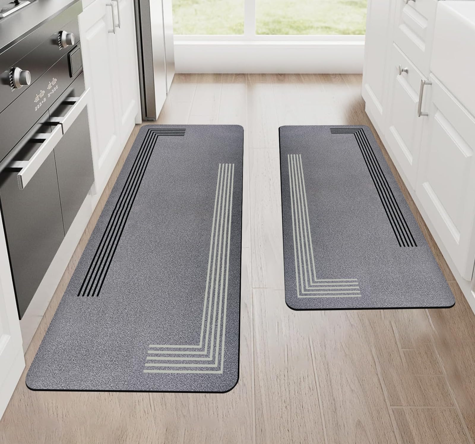 SITTELLA 2 Pcs (45x80 l 45x120 cm) Mat Kitchen Floor Mats – Super Absorbent, Anti-Skid, Fast Drying & Washable Mats for Kitchen Sink, Counter & Platform Area