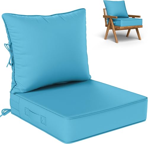 Outdoor Seat Cushions 24×24, Waterproof, for Patio Sofa Chairs, Lake Blue,