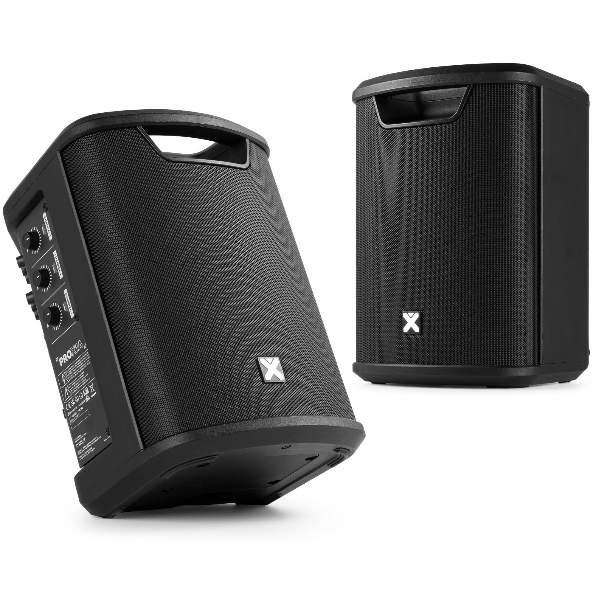 Vonyx PRO X1A - Akku Partybox Bluetooth Lautsprecher Groß, 2er Set inkl. Stativ, 250 Watt, 22 Std. Akku, AUX & Line, Mobile PA Anlage, 3-Kanal Mixer, Stereo Pairing - Mobile Musikbox Groß, USB & MP3