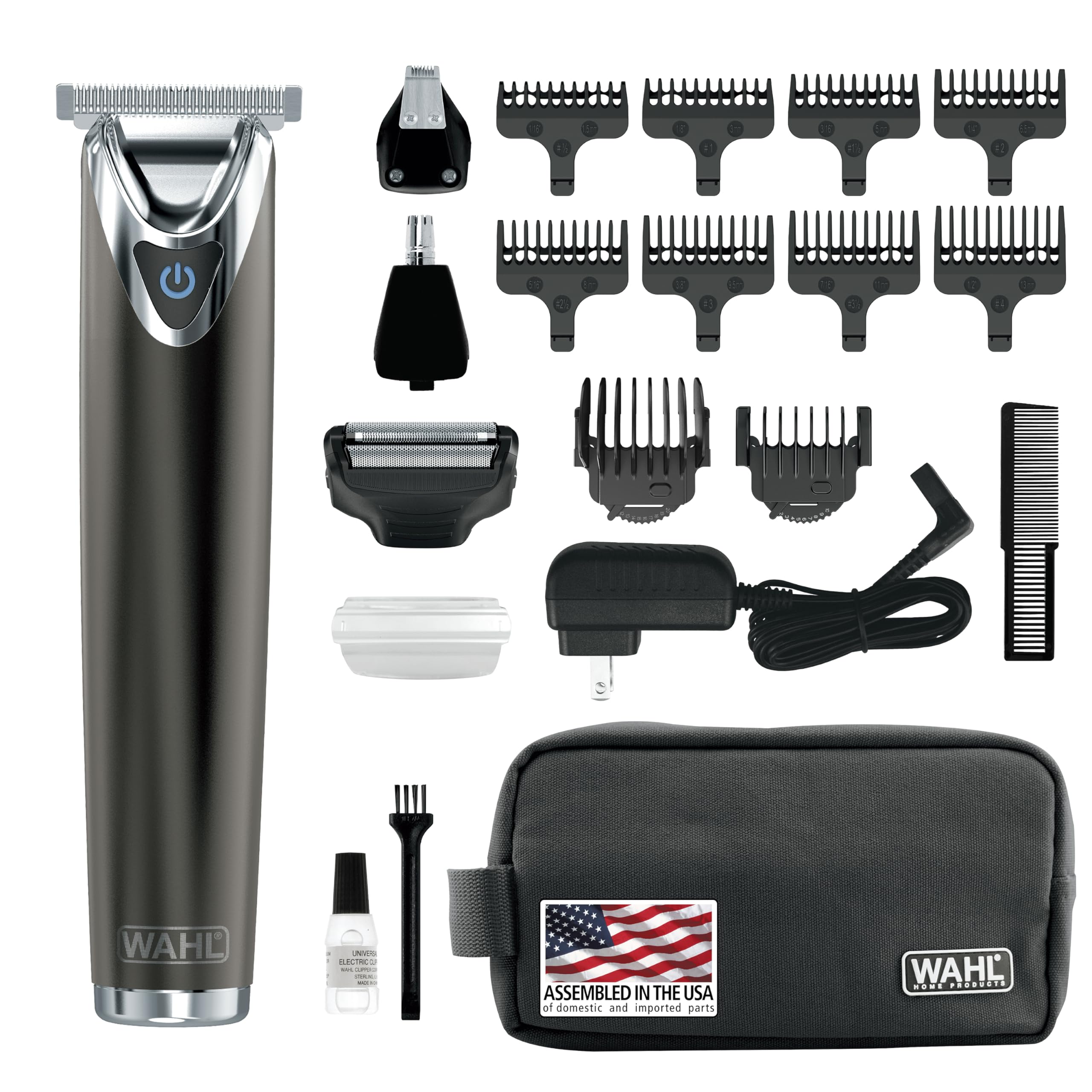 WAHL USA Stainless Steel Lithium Ion 2.0+ Slate Beard Trimmer for Men - Electric Shaver, Nose Ear Trimmer, Rechargeable All in One Men's Grooming Kit - Model 9864