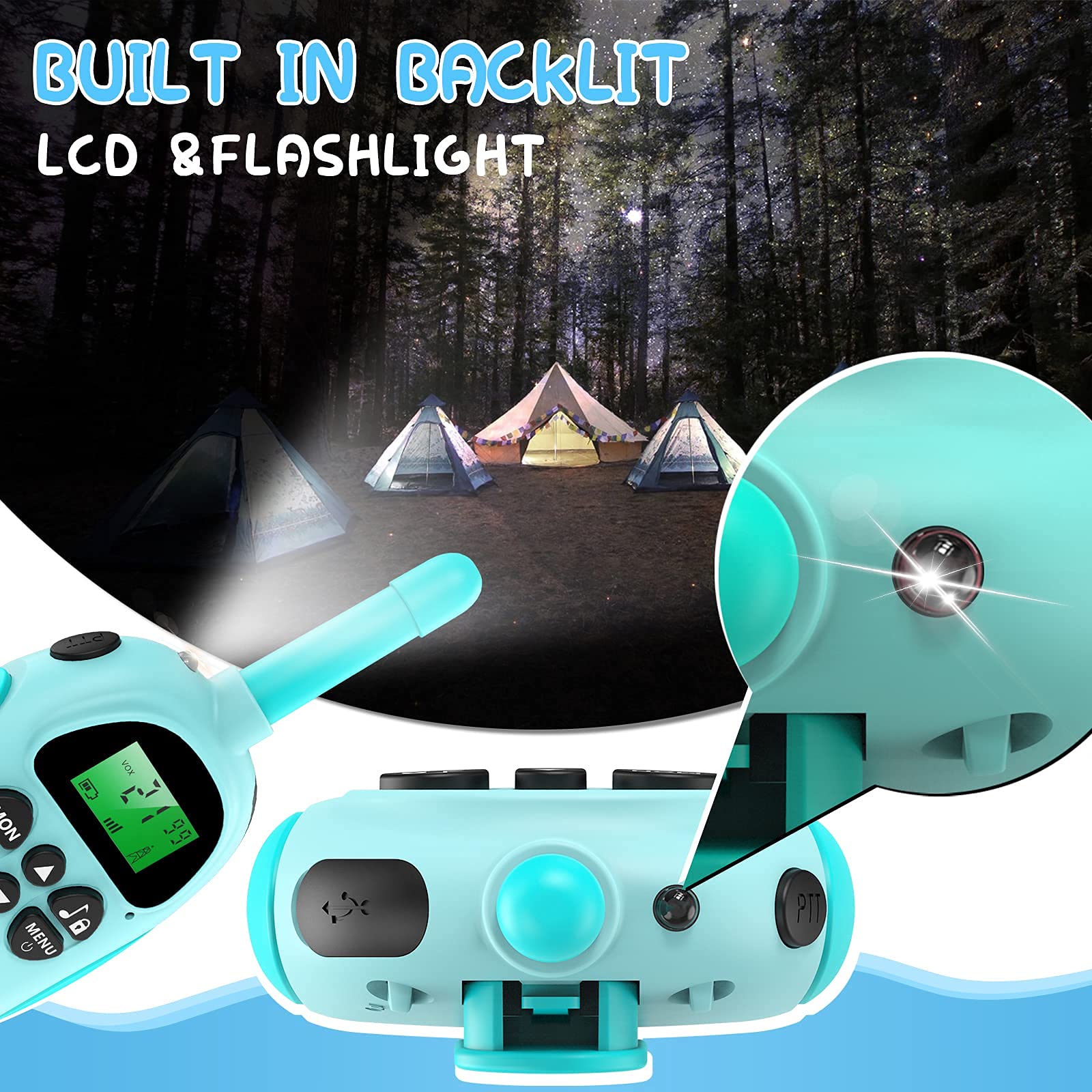 Uleway Walkie Talkie Bambini Ricaricabili Longue Portée, Ricetrasmittenti 16 Canali con LCD Retroilluminato Funzione VOX Blocco Tastiera Torcia, Regalo per Ragazzi di 3-12 Anni (Blu e Rosa)