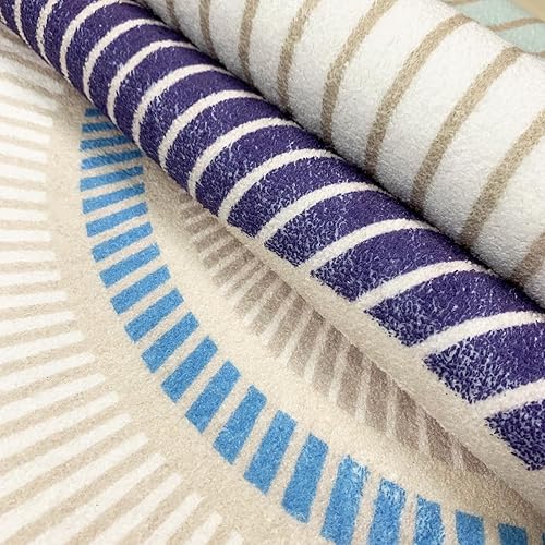 Miniatura 6 de Alfombra abstracta contemporánea moderna para dormitorio, alfombra redonda geométrica de 5.2 pies, alfombra antideslizante de sherpa suave para