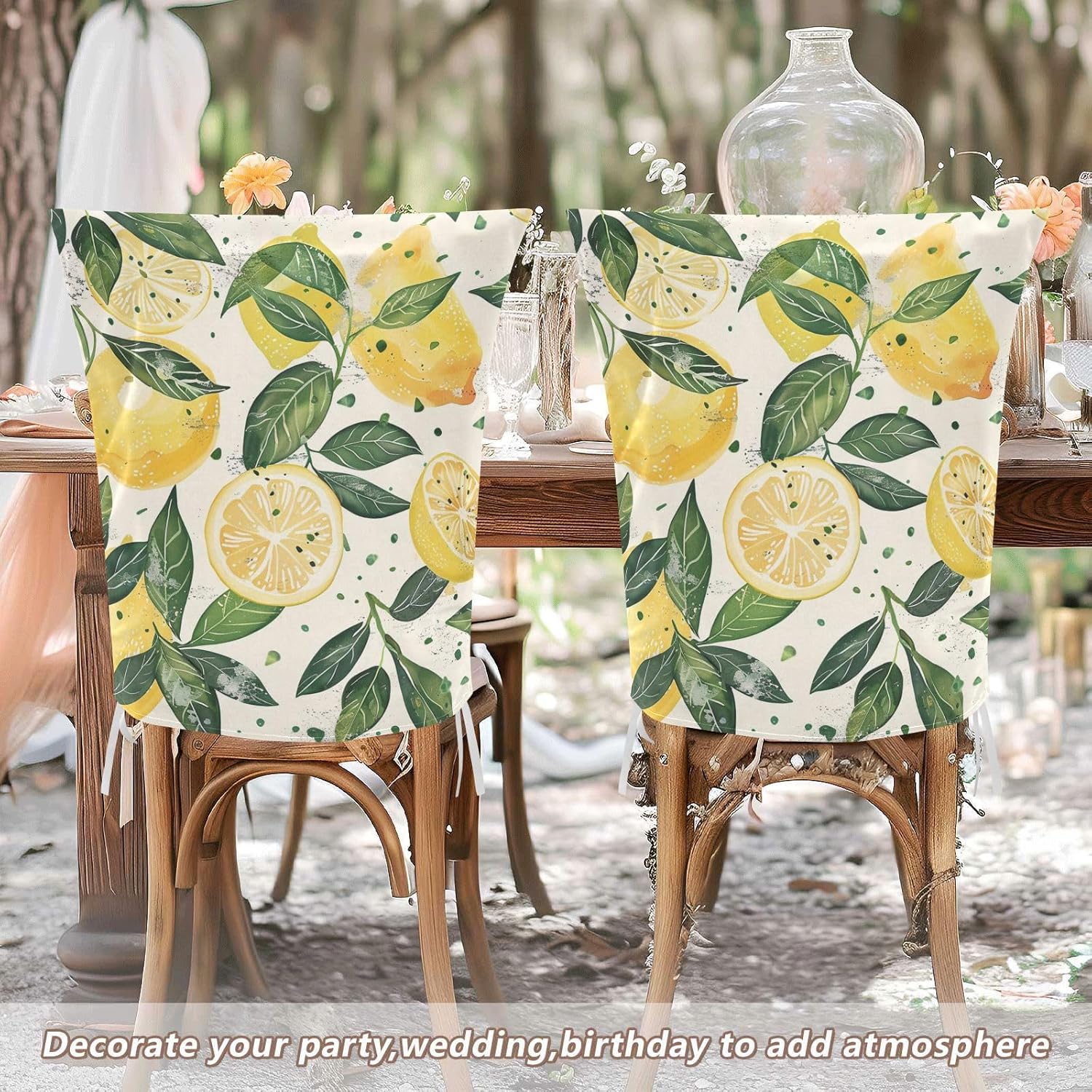 ALAZA Lemon Green Leaves Chair Back Cover Set of 6, Washable Reusable Removable Chair Slipcovers Decorative Chair Cover for Home Kitchen Wedding Party