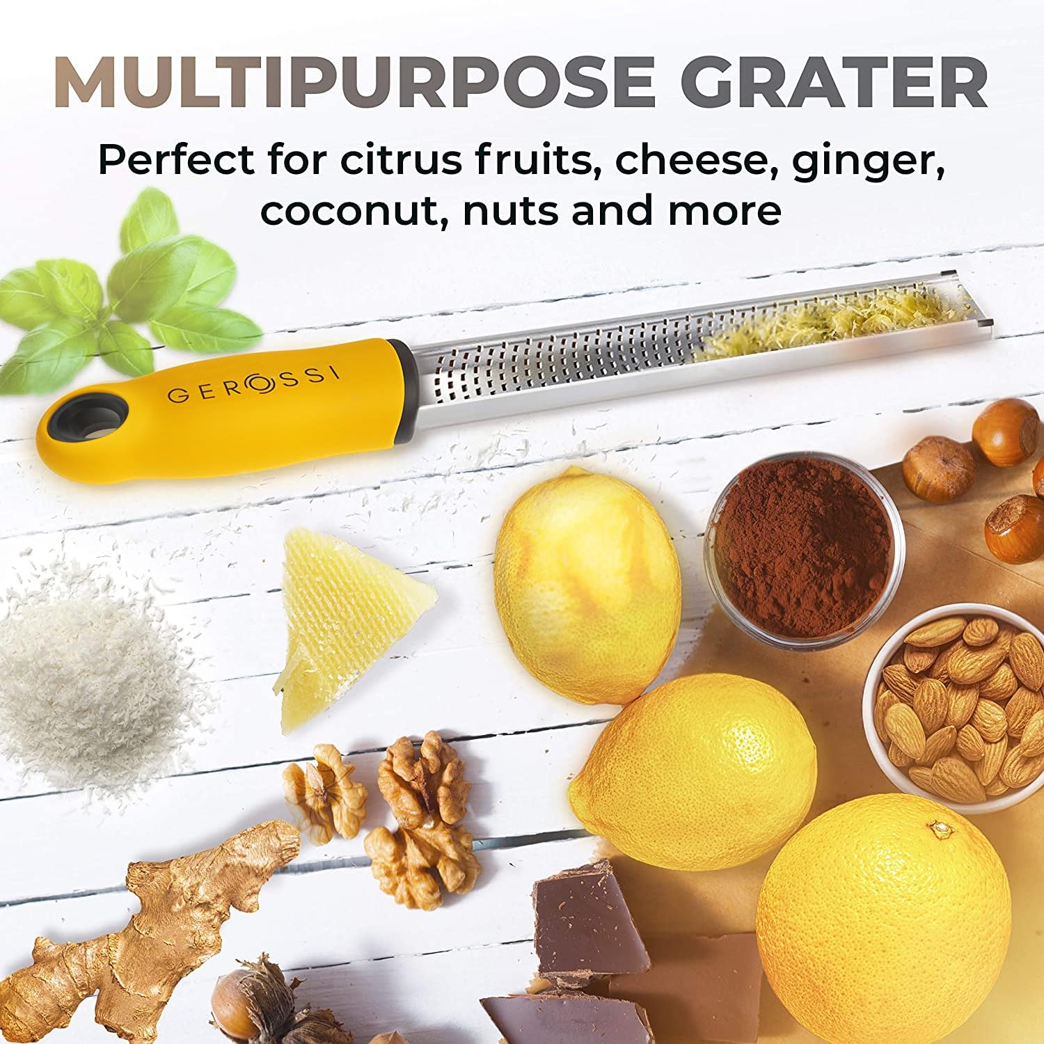 Grattugia per agrumi e formaggio, in acciaio inox 430, lama super affilata, trituratore portatile per verdure, frutta, limone, zenzero, aglio, cioccolato, spezie, grattugia con pennello e coperchio