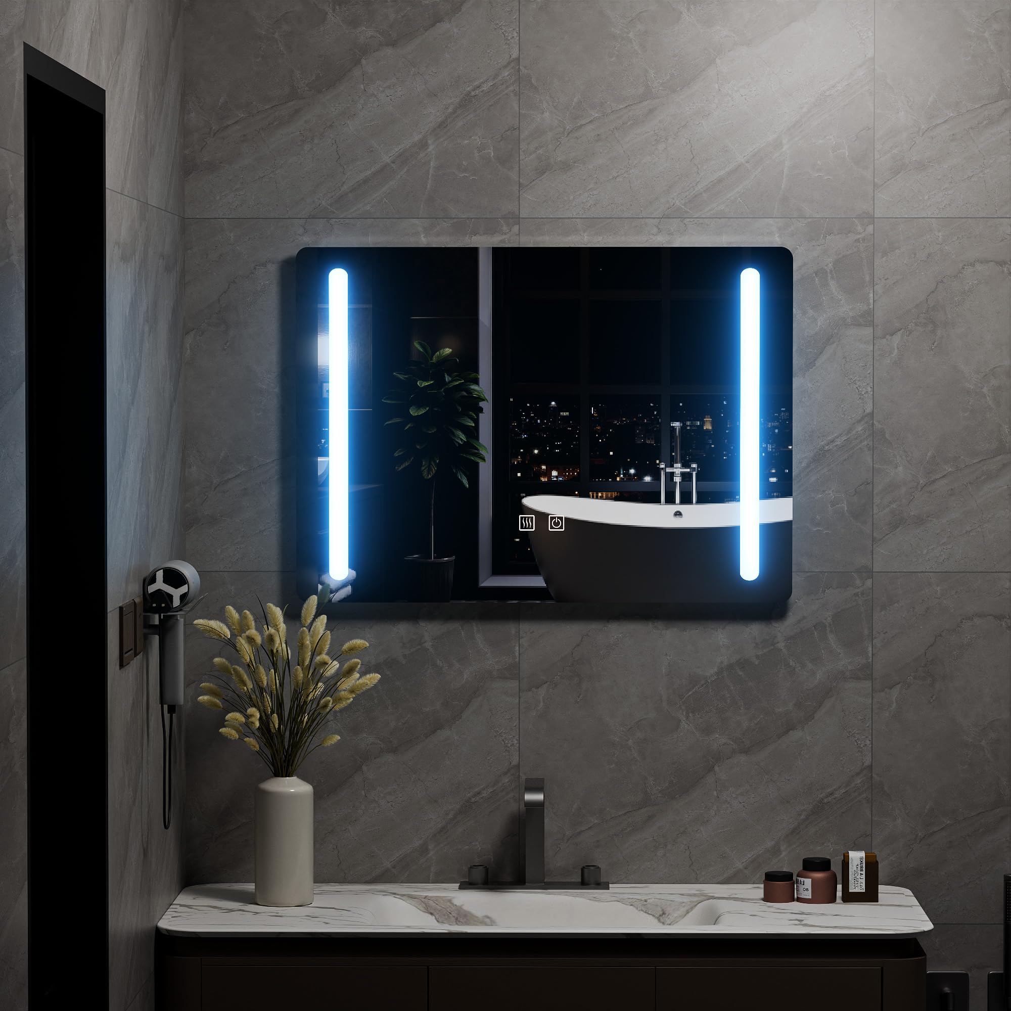 Specchio Bagno con Luce e Antiappannamento 70x50 cm Rettangolare Specchi da Parete per Bagno con led illuminato Regolabile in 3 colori (Spina standard-EU)