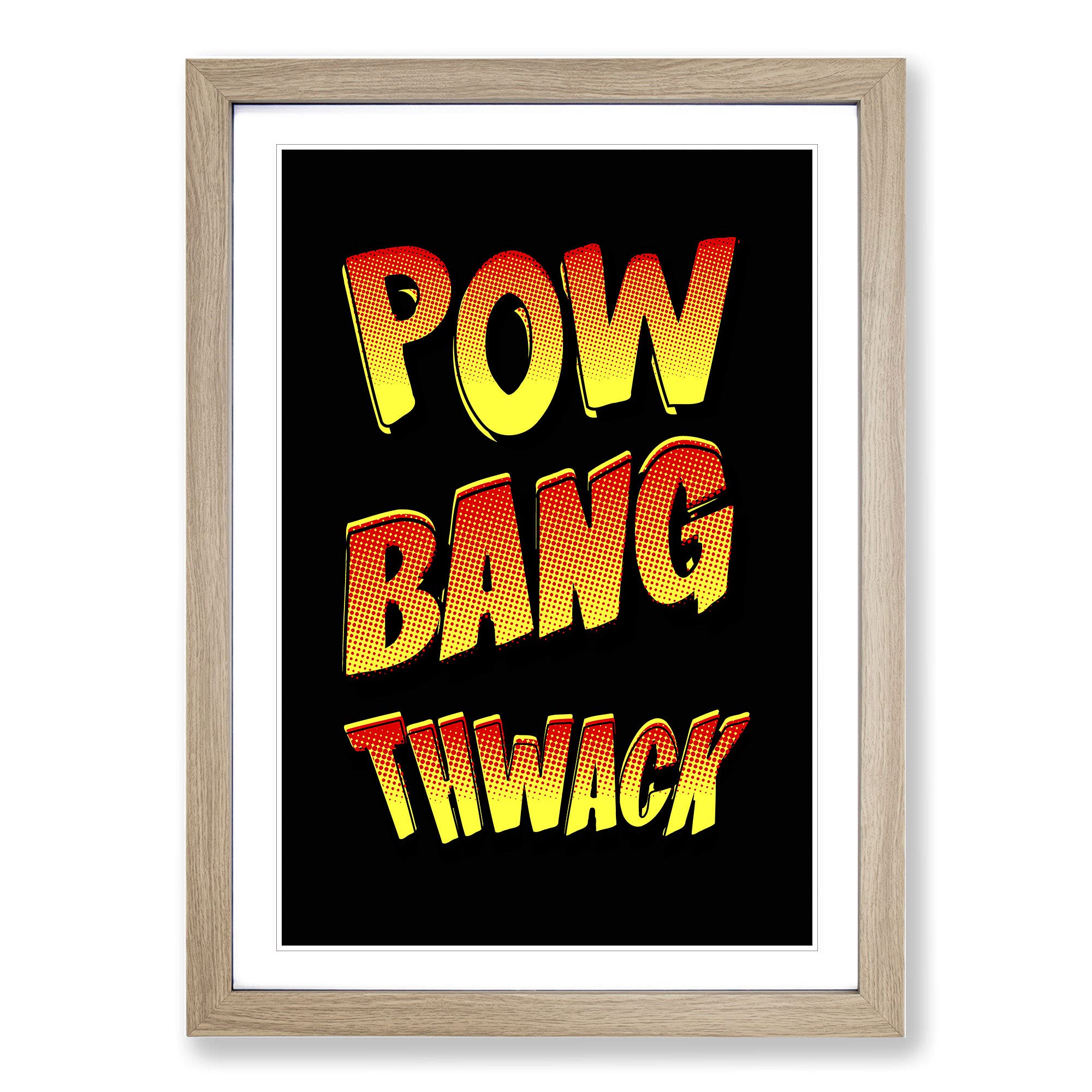 Big Box Art Pow Bang Thwack Typography Framed Wall Art Picture Print Ready to Hang, Oak A2 (62 x 45 cm)