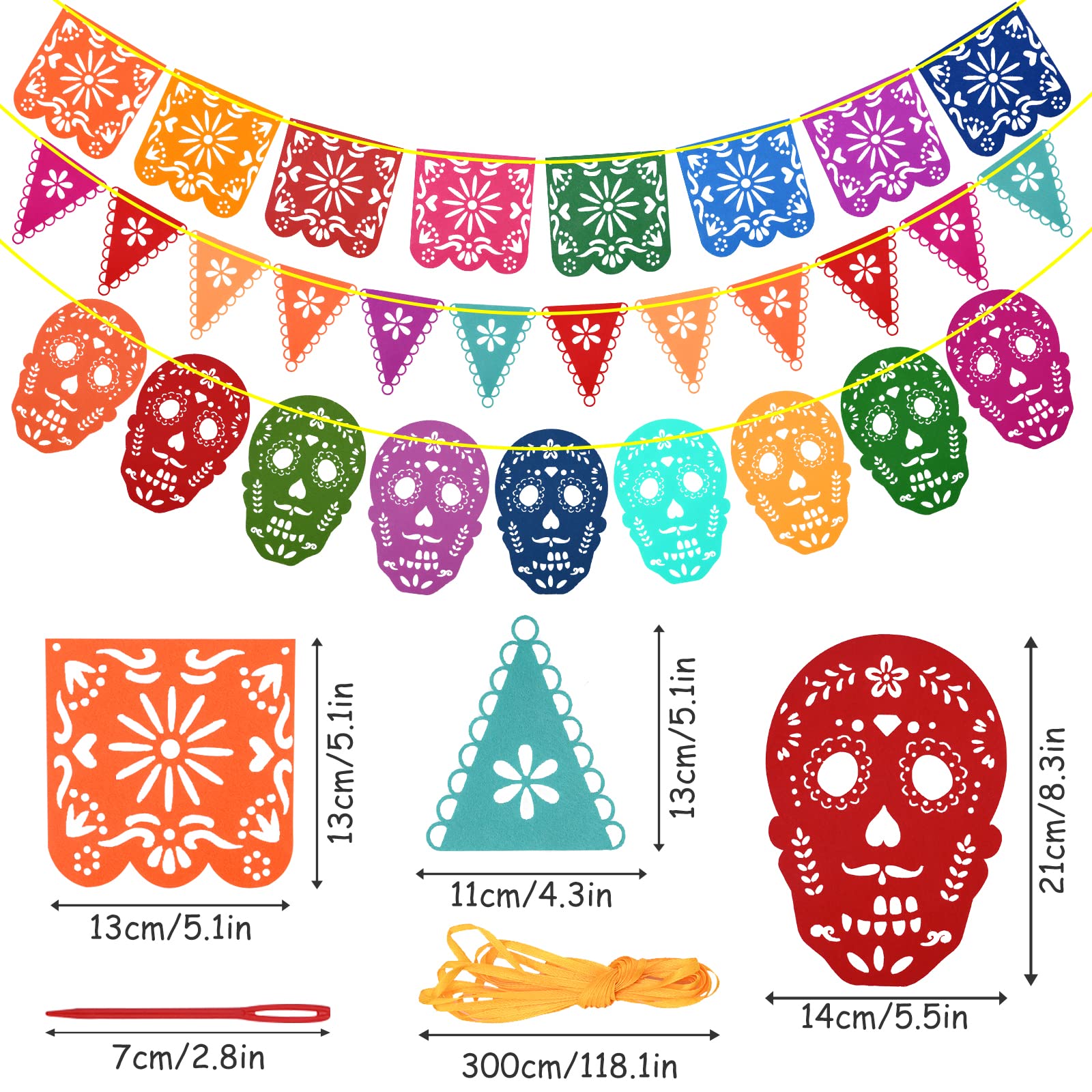 Décorations Fête Mexicaine - Lot De 3 Bannières Et 6 Tourbillons En Carton Pour Dia De Los Muertos, Cinco De Mayo - 4
