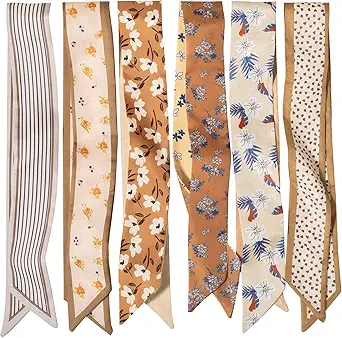 ZXZH 6-Pack Satin Scarves for Women, Versatile Boho Head & Wrist Accessories