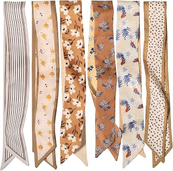 ZXZH 6 Pack Fashion Scarves for Women, Boho Satin Head and Neck Scarves