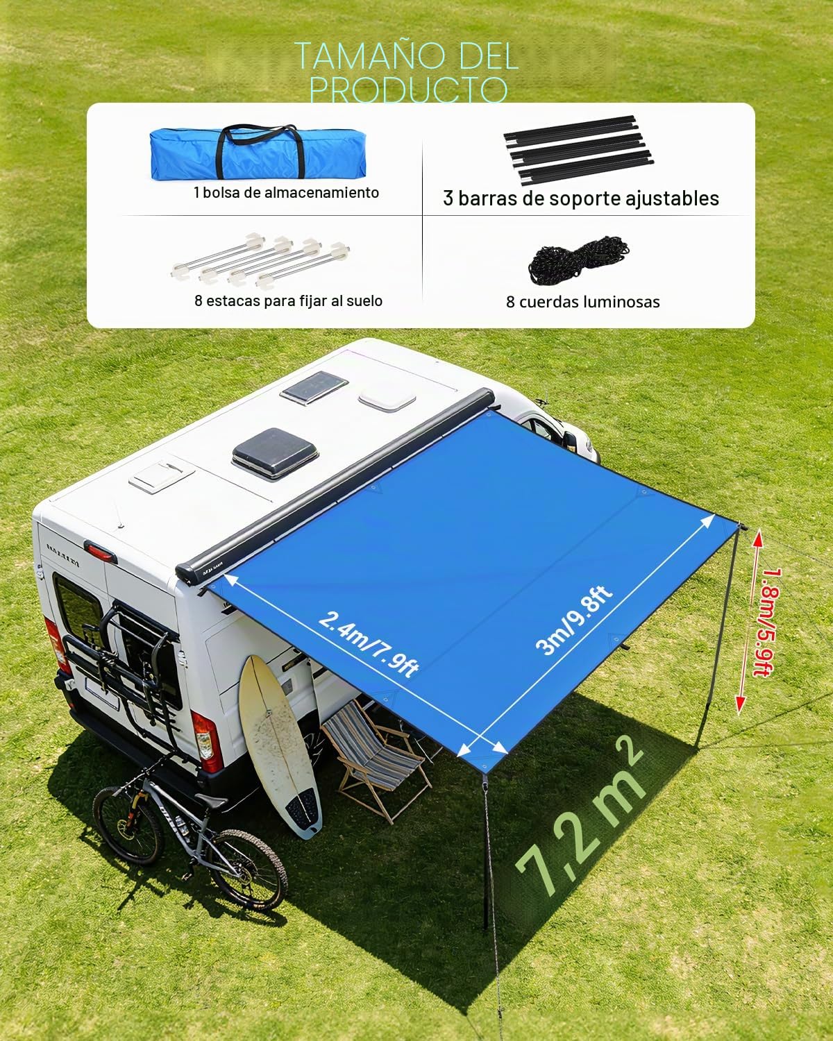 SUPAREE Toldo Caravana Impermeable Toldos para Caravana Exterior Toldo Furgoneta Camper con 3 Ribete Protección UV 210D Oxford Impermeable Exterior para RV Van Camping 3 x 2,4m