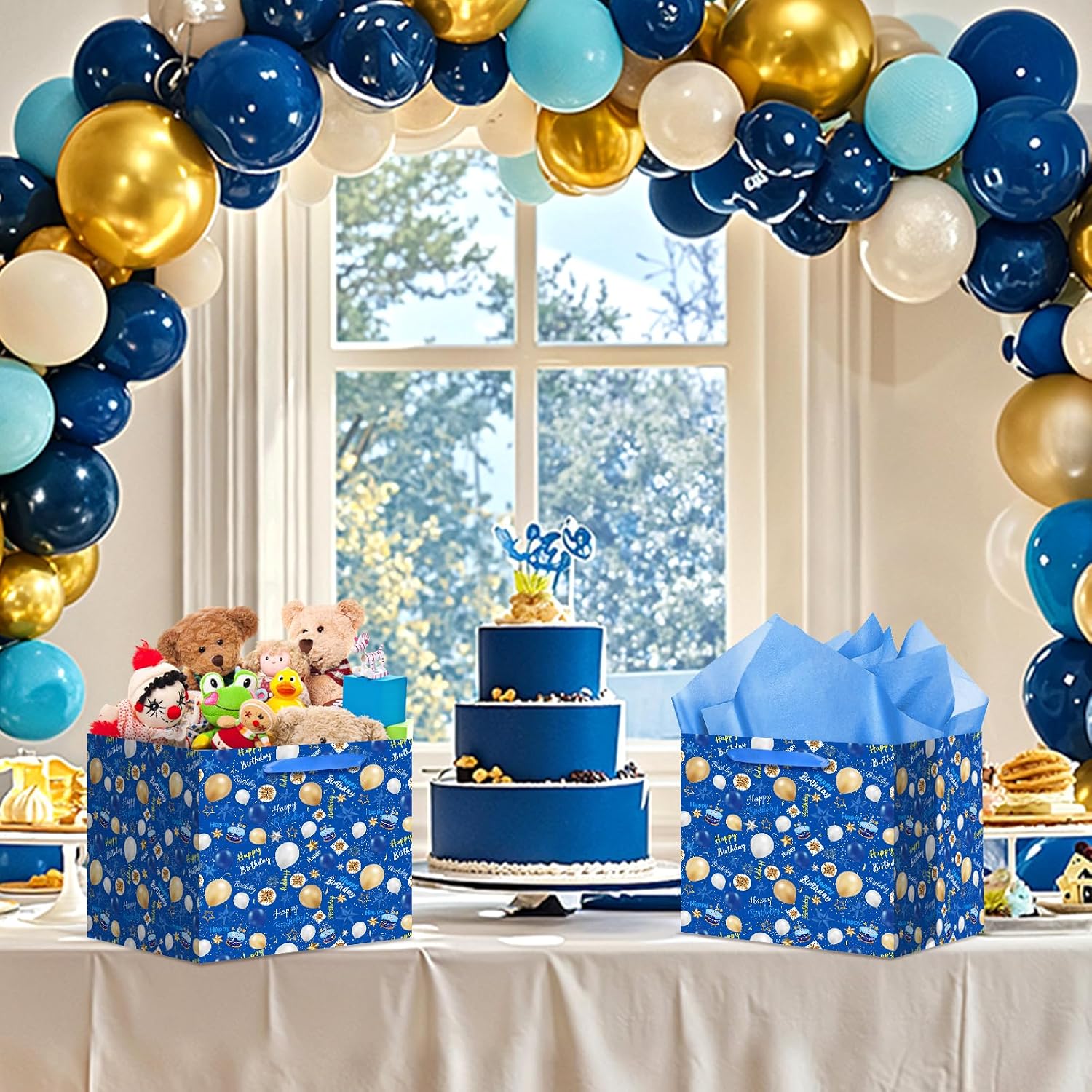 Woosytoo Extra Large Birthday Gift Bag 12" x 12" Square Gift Bag with Tissue Paper Blue Balloon with Confetti Design Wrapping Paper Bags Jumbo Present Bag for Kids Birthday Wedding Party Favors image 5