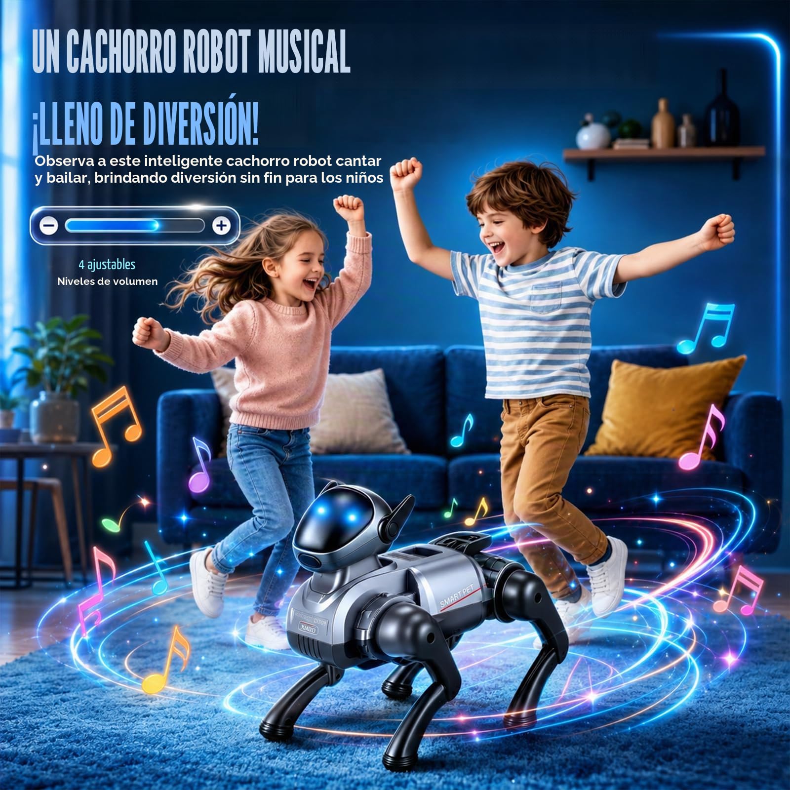 Perro Robot para Niños Recargable – Robot programable con Control Remoto 2.4G, 25 Funciones, Perro Robot Inteligente con Luces LED y Efecto de Humo, Regalos para Niños y Niñas