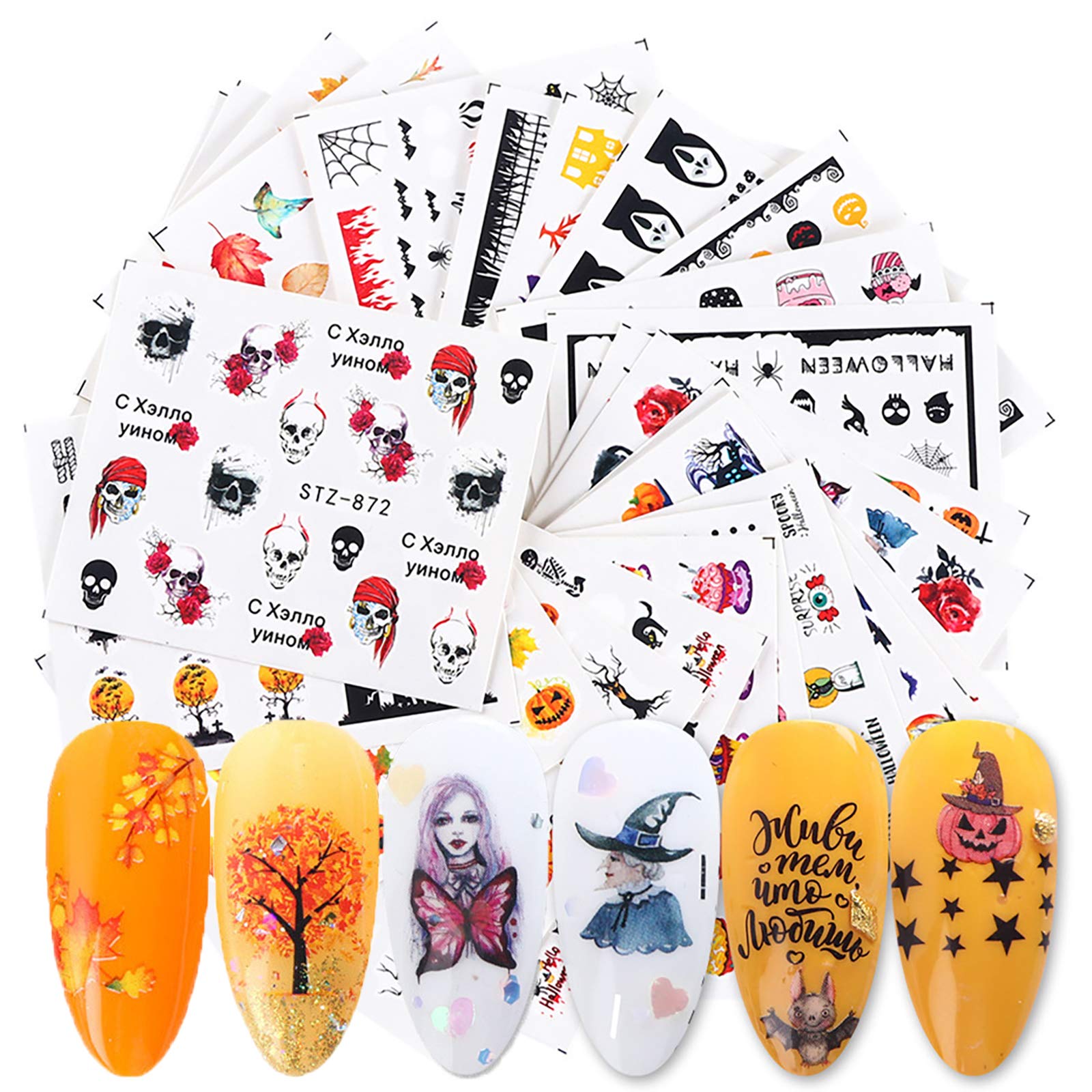 Amazon.com: Halloween Nail Art Stickers - 24PCS Mixed Pattern Water Transfer Fall Nail Decals Spider Skull Ghost Maple Leaf Pumpkin Face Eye Blood Joker Clown Nail Stickers Wraps Manicure DIY Nail Art amazon-com-halloween-nail-art-stickers-24pcs-mixed-pattern-water-transfer-fall-nail-decals-spider-skull-ghost-maple-leaf-pumpkin-face-eye-blood-joker-clown-nail-stickers-wraps-manicure-diy-nail-art
