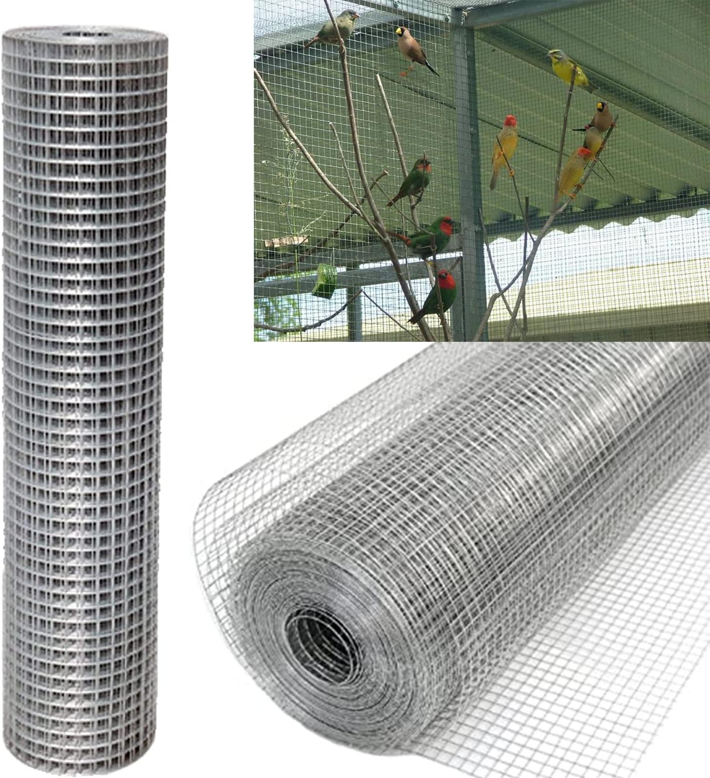 Rat Mesh Rodent Proofing 610mmX15m, Hot Dip Galvanised Welded Wire Mesh Roll, Chicken Square Mesh Wire Netting Rabbit Outdoor Aviary Pet Garden Mesh Net Fence, 1"x1" Mesh Hole Poultry Enclosures Mesh
