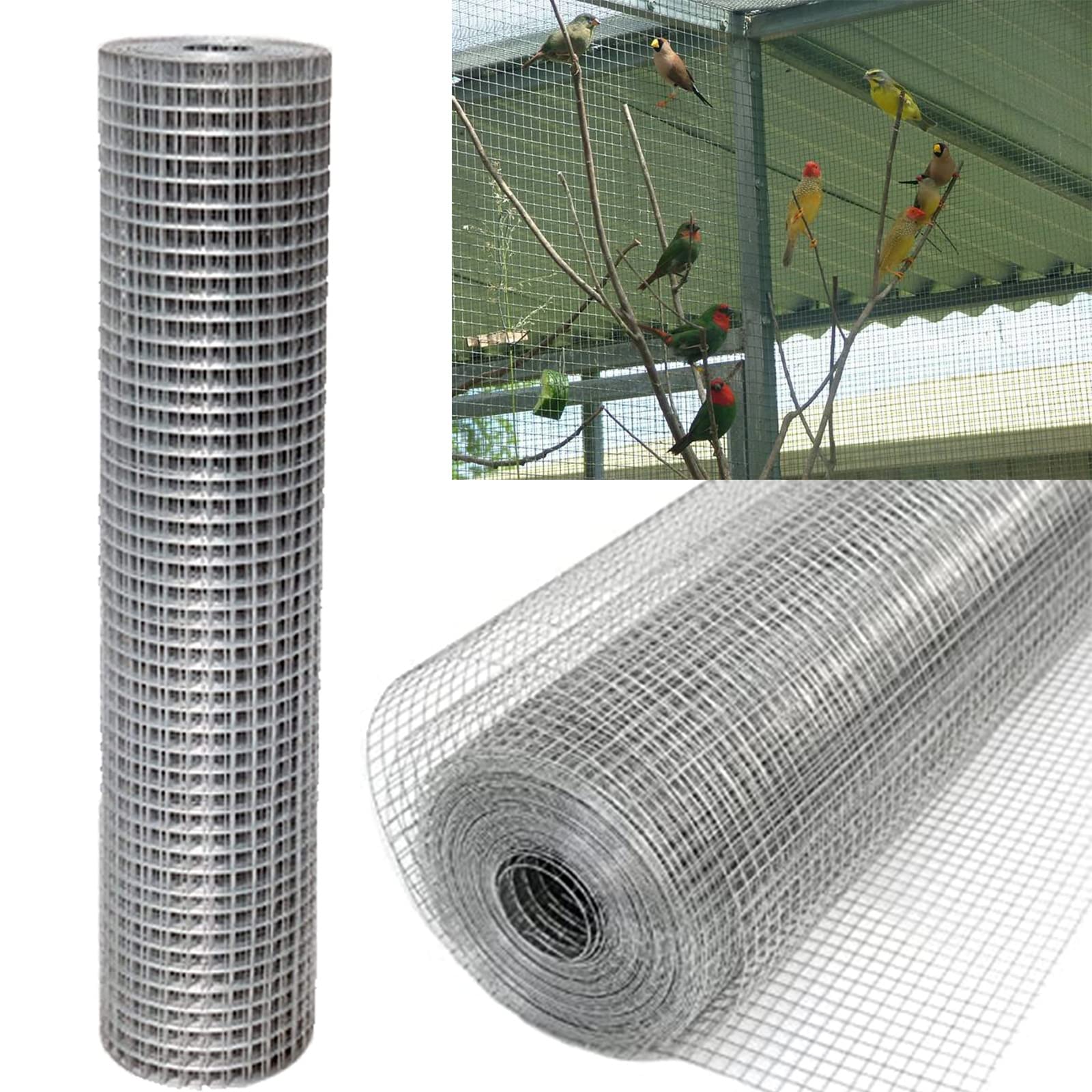 Rat Mesh Rodent Proofing 610mmX15m, Hot Dip Galvanised Welded Wire Mesh Roll, Chicken Square Mesh Wire Netting Rabbit Outdoor Aviary Pet Garden Mesh Net Fence, 1"x1" Mesh Hole Poultry Enclosures Mesh