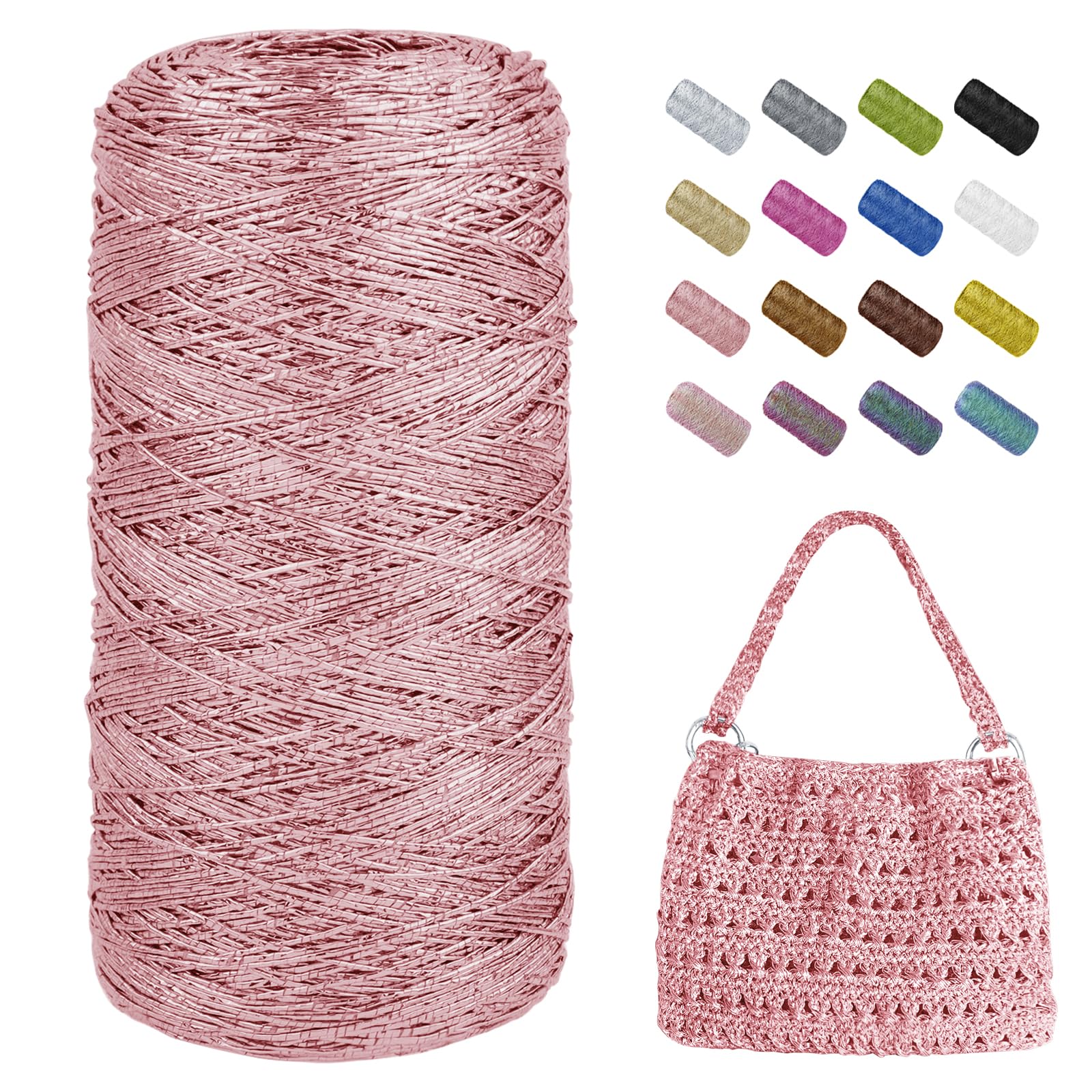 Uiopa Metallic Macrame Cord 1mm x 480m, Peach Pink Glitter Yarn for Crocheting Bags, Polyester Cord Sparkle Macrame Yarn for Crocheting Pendants, Home Decor, DIY Crafts
