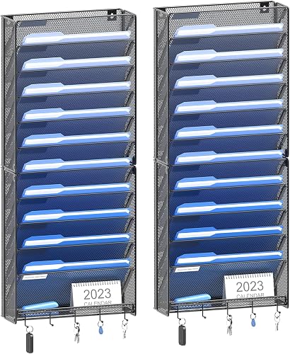 OUTWOLF 2Pack 12 Tier Hanging Wall File Organizer with Hooks, Vertical Wall Mount File Folder Holder, Paper Document Mail Organizer for Office