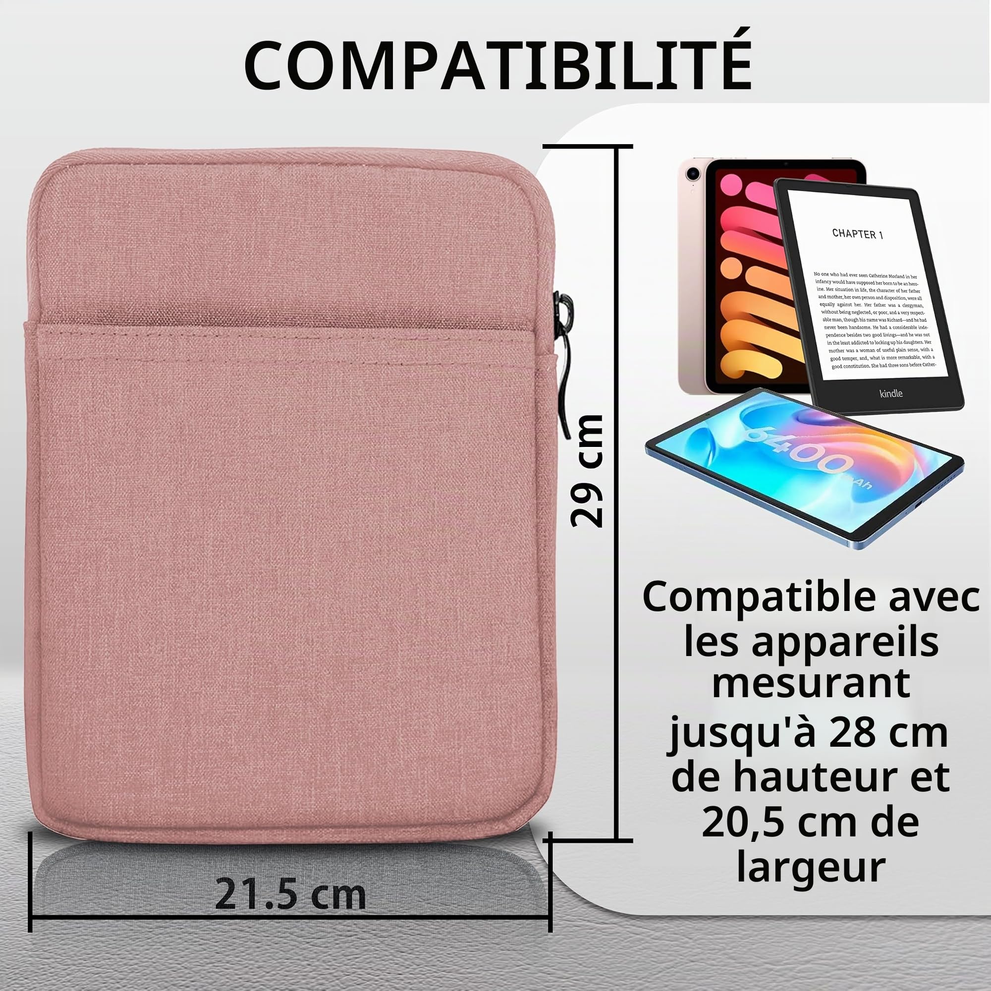 MyGadget Pochette Nylon pour Tablette jusqu'à 11 Pouces - [ 26 x 19,5 cm ] Protection pour p.ex. iPad, Samsung Galaxy Tab A7 - Rose