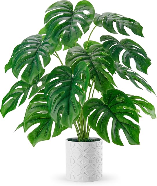 Der Rose 28 Inch Fake Monstera Plant in Pot, Large Artificial Potted Plants for Indoor Home Office Living Room Bedroom Decor