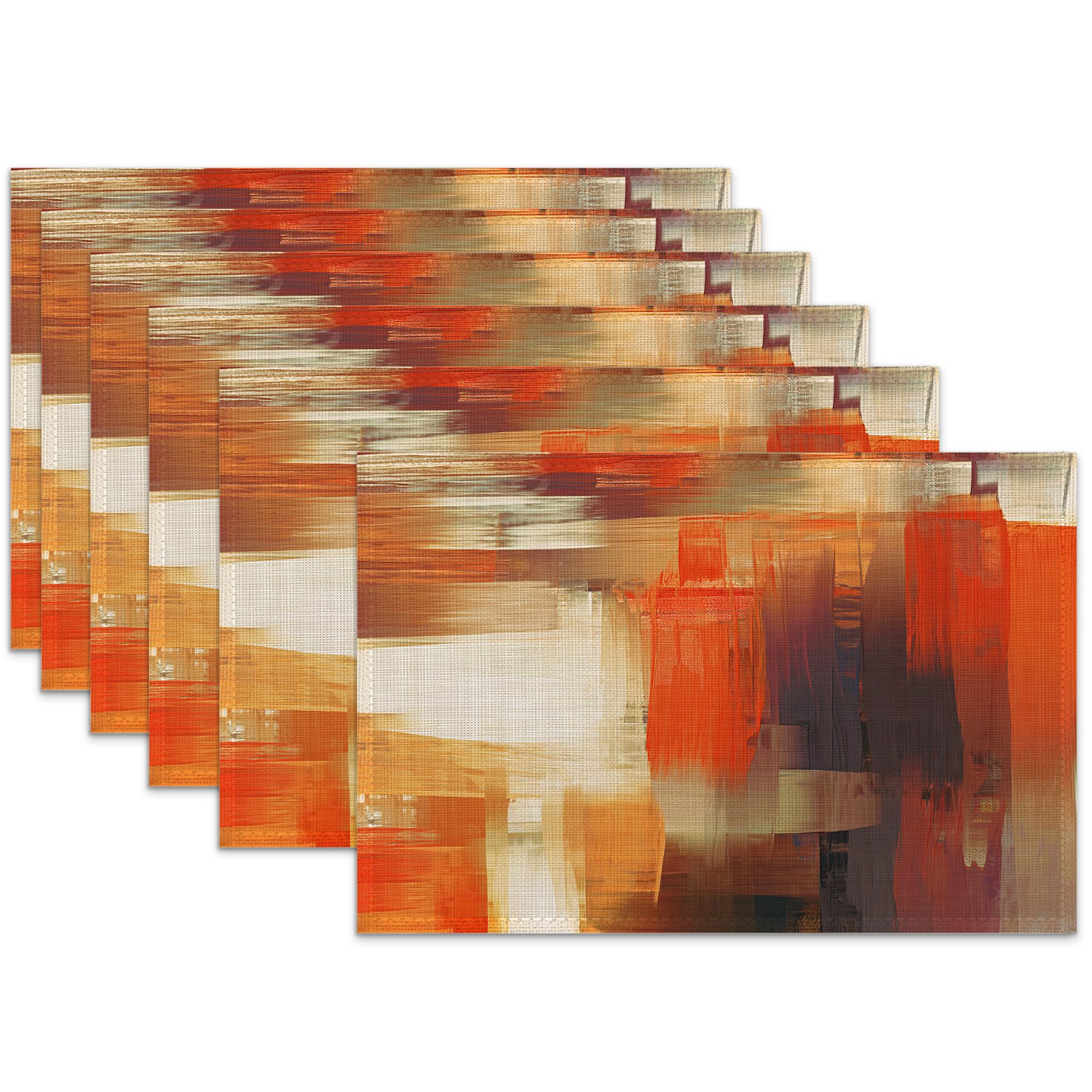 Photo 1 of Abstract Art Placemats Set of 6,Golden Orange Gray Heat Resistant Table Mats Washable Place Mats for Party Kitchen Farmhouse Home Dining Holiday Decor 12x18 Inch