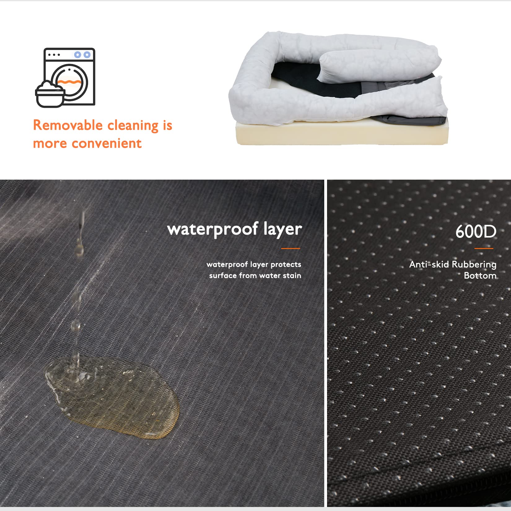 BingoPaw Cama Perro Grande Ortopedica Cama para Perros Grandes XL, 120x90x10cm Colchonetas para Perros Grandes Impermeable Sofa Perro Desenfundable Lavable, Gris