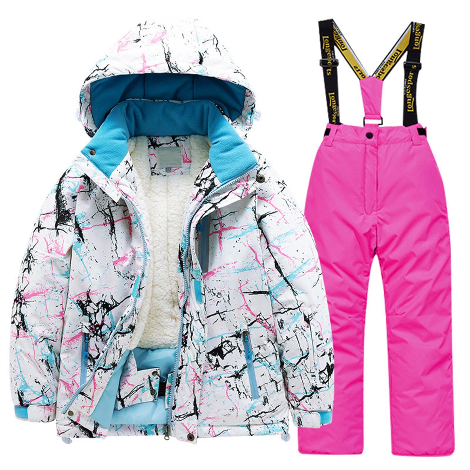 Generico Tuta Sci Bambino Completo Invernale Bambino 2 Pezzi Antivento e Impermeabile per Sci e Snowboard