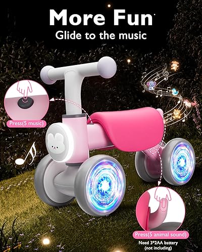 Miniatura 3 de Colorful Lighting - Bicicleta de equilibrio para bebés de 1 año, juguetes para niñas de 1 año, primera bicicleta con música y asiento suave,