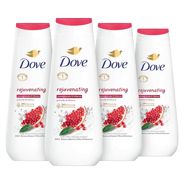 Dove Body Wash Rejuvenating Pomegranate Hibiscus 4 Count for Renewed Healthy-Looking Skin Gentle Skin Cleanser with 24hr Renewing