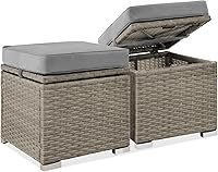 Best Choice Products 2 Wicker Storage Ottomans - Weatherproof Patio Footrests, Extra Seats & Side Tables w/ Cushions, Gray/Taupe