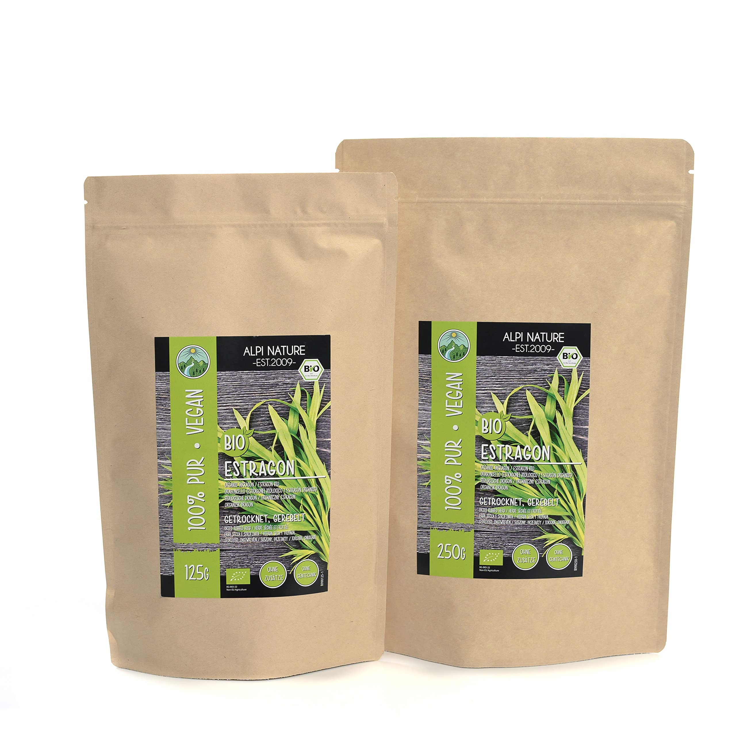 Alpi Nature Estragon Seco Orgánico 250g, Hierba Seca y Frotada, Especia Estragón para Cocinar y Condimentar