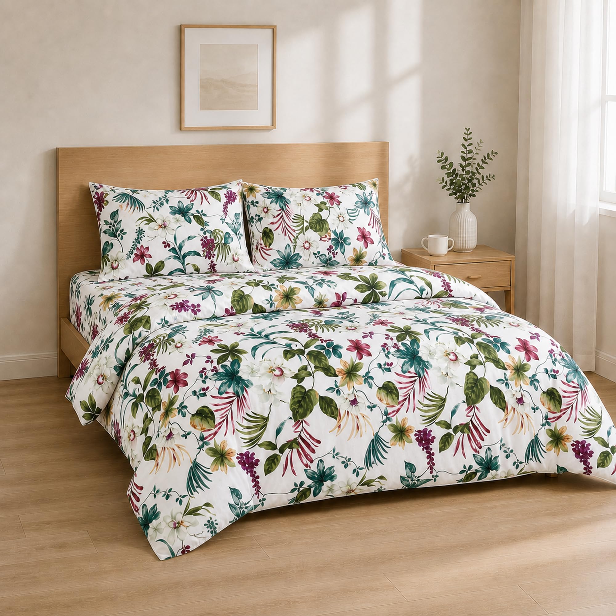 Bedding Set 180 x 200 cm + 30 cm / 260 x 280 cm + 50 x 80 cm 2 Pieces Tropical Floral