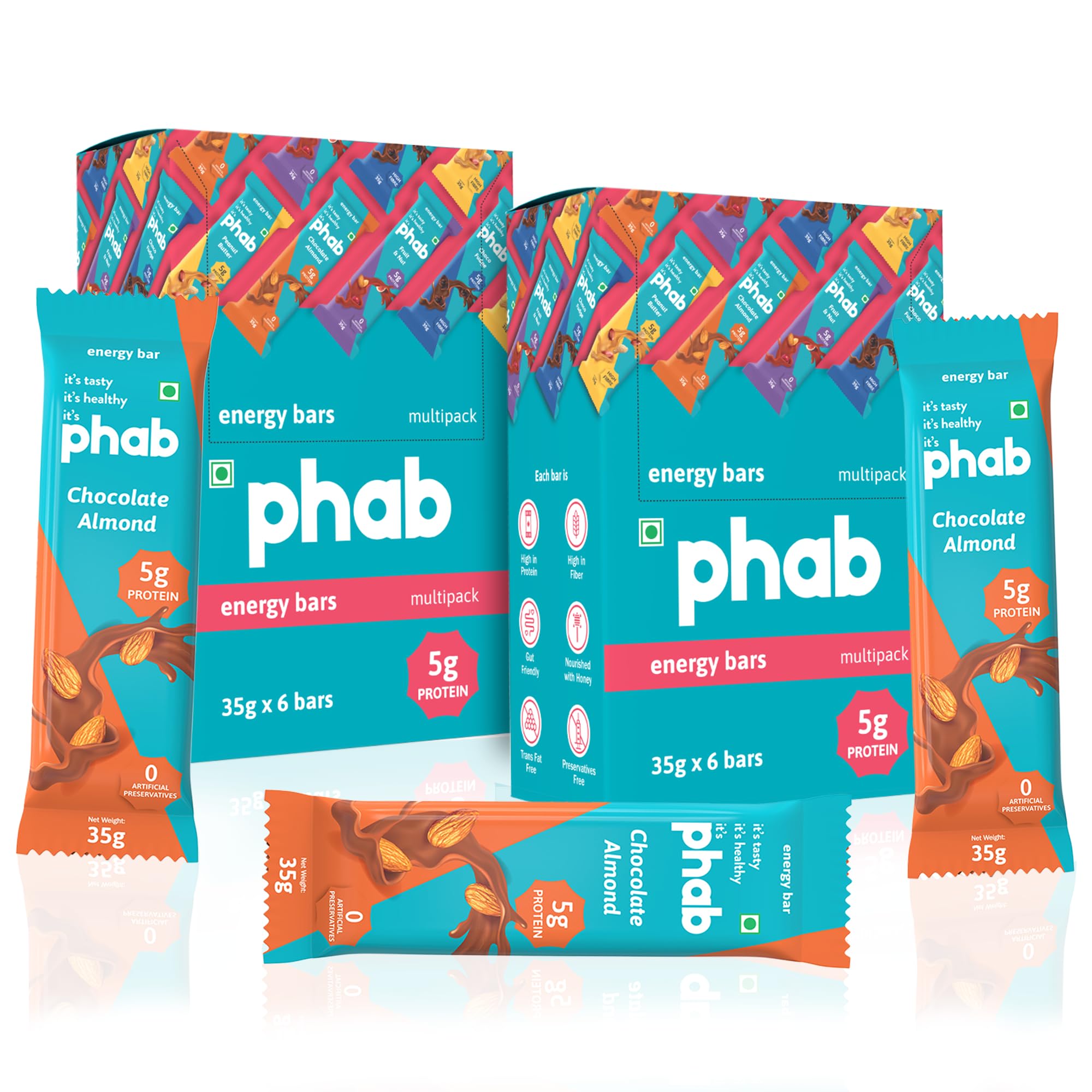 Phab Chocolate Almond 5g Protein Bar| Energy & nutrition | High Fibre & Gut-friendly | Sweetened with Honey,Trans Fat Free & No Preservatives | Loaded With 21% Nuts | Healthy & Tasty(Pack of 12 x 35g) (B098LQGX4V) Amazon Price History, Amazon Price Tracker