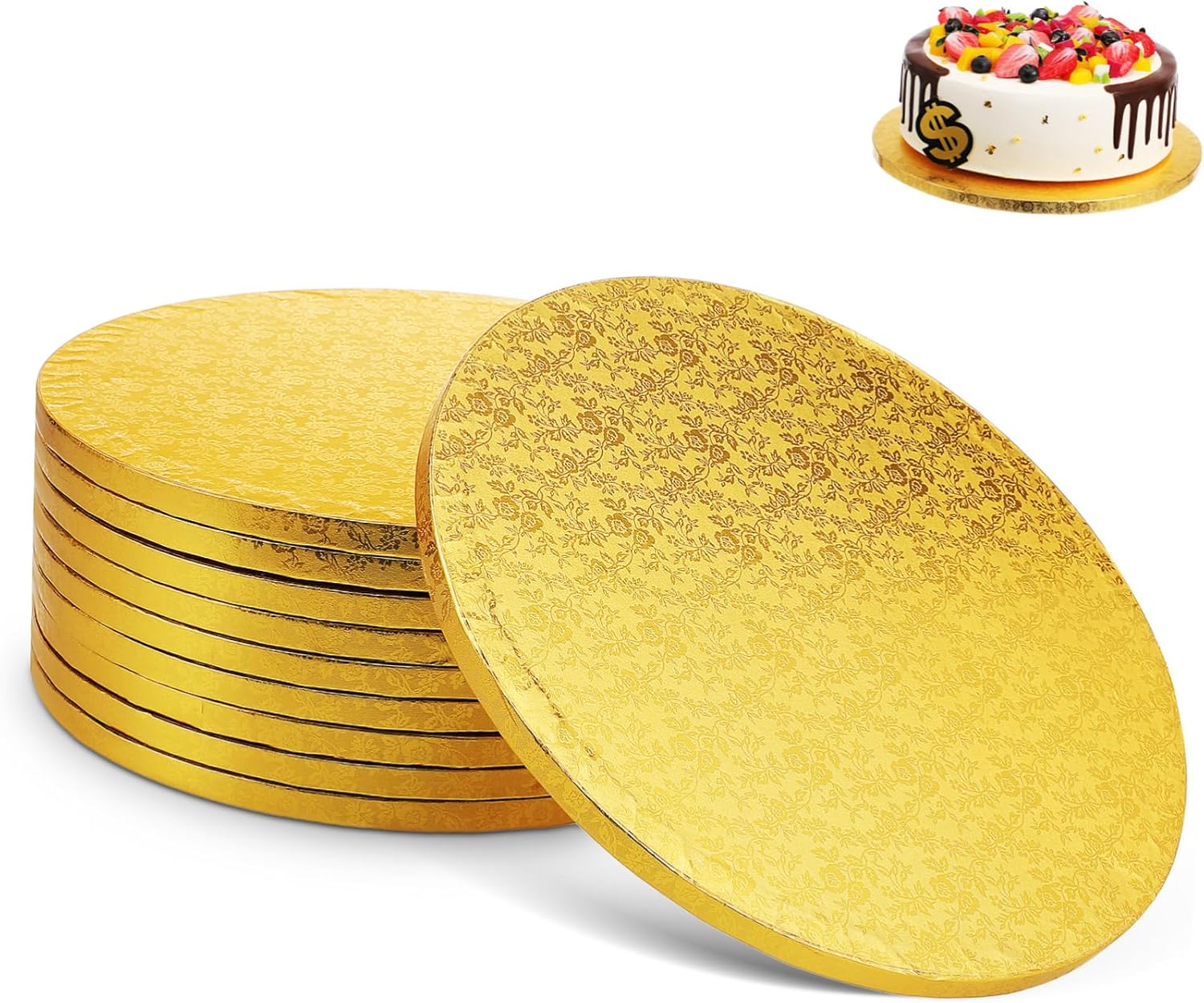 LABRIMP 10pcs Cake Boards Decorative Paper Rounds for Cake Display Transport Pattern Baking Accessories for Weddings Birthdays Anniversaries